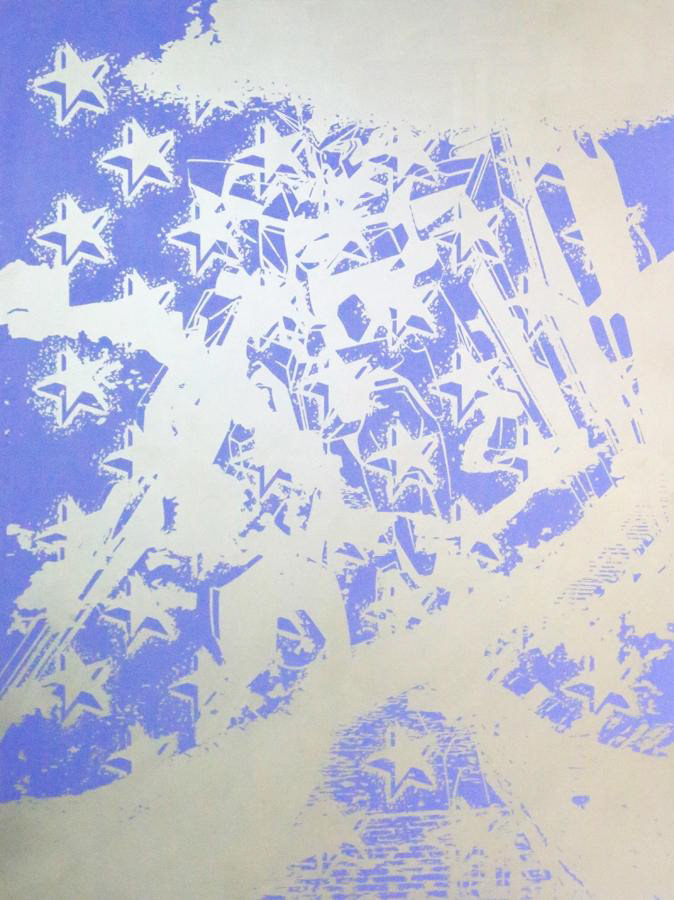 Gundam Qan[T] in the Great Wall with Fifty Stars (Silver), Oil on canvas, 160 x 120 cm, 2013