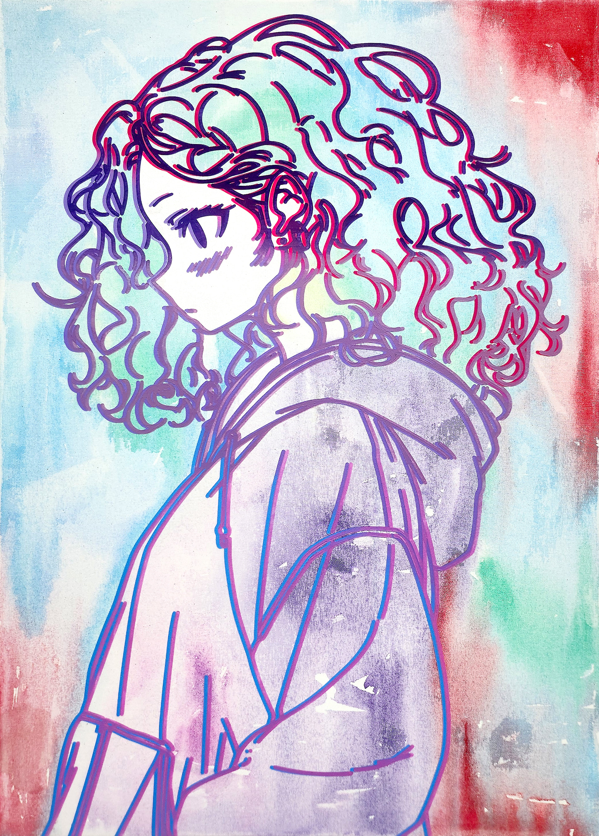 #1151_Hoody and Curly, Acrylic and  oriental color on canvas, 90.9 x 65.1 cm, 2024