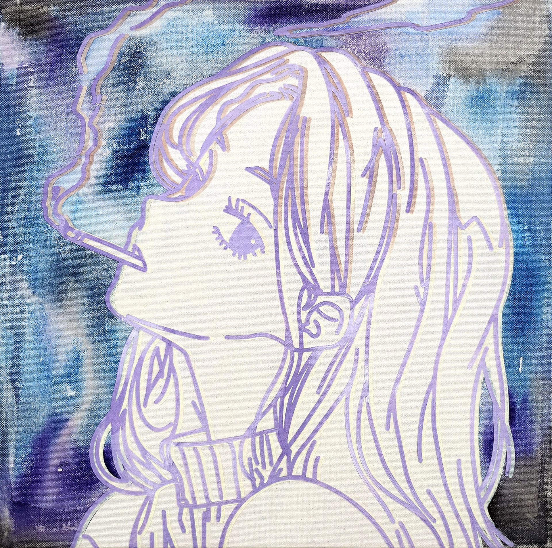 #853_A Cigarette Girl, Acrylic and  oriental color on canvas, 45.4 x 45.4 cm, 2024