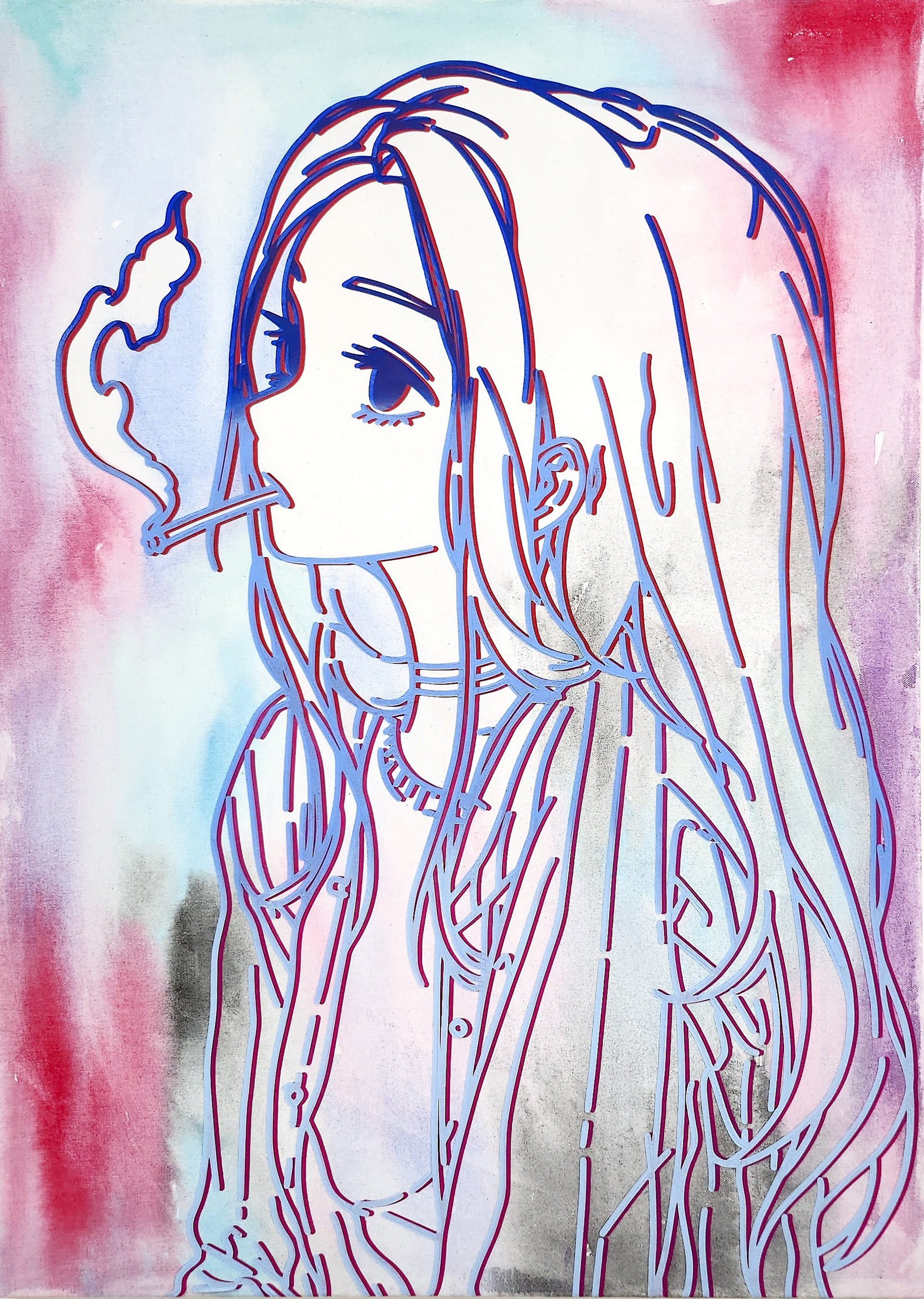 #873_A Cigarette Girl, Acrylic and  oriental color on canvas, 90.9 x 65.1 cm, 2024