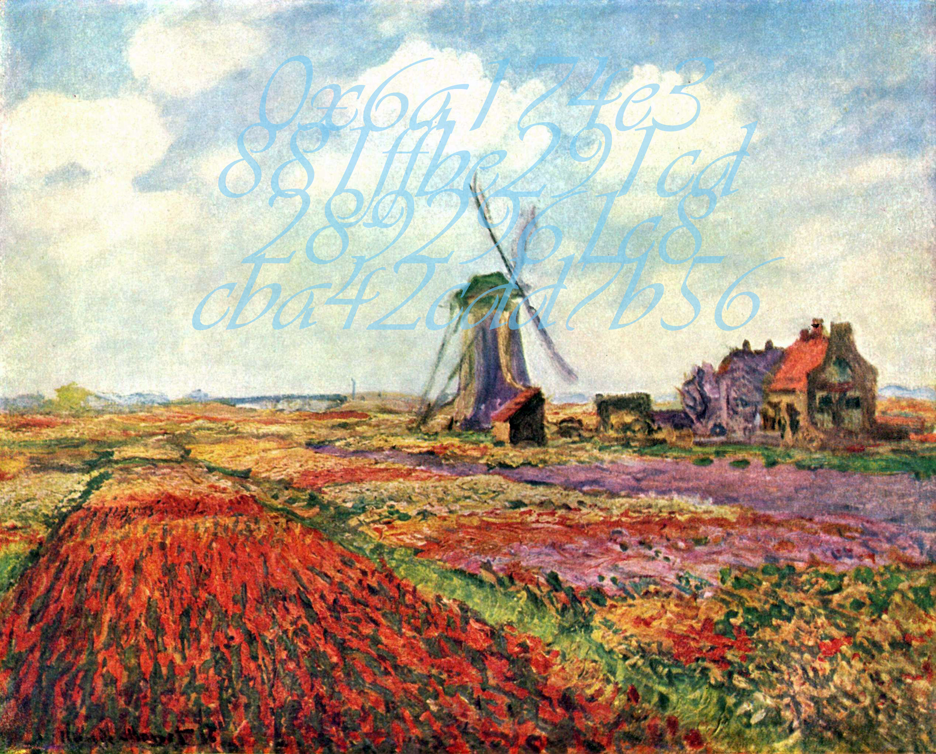 My Wallet of Ethereum in Upbit(Monet Sky Blue), Acrylic on printed canvas,  65.1 x 80.3 cm, 2018