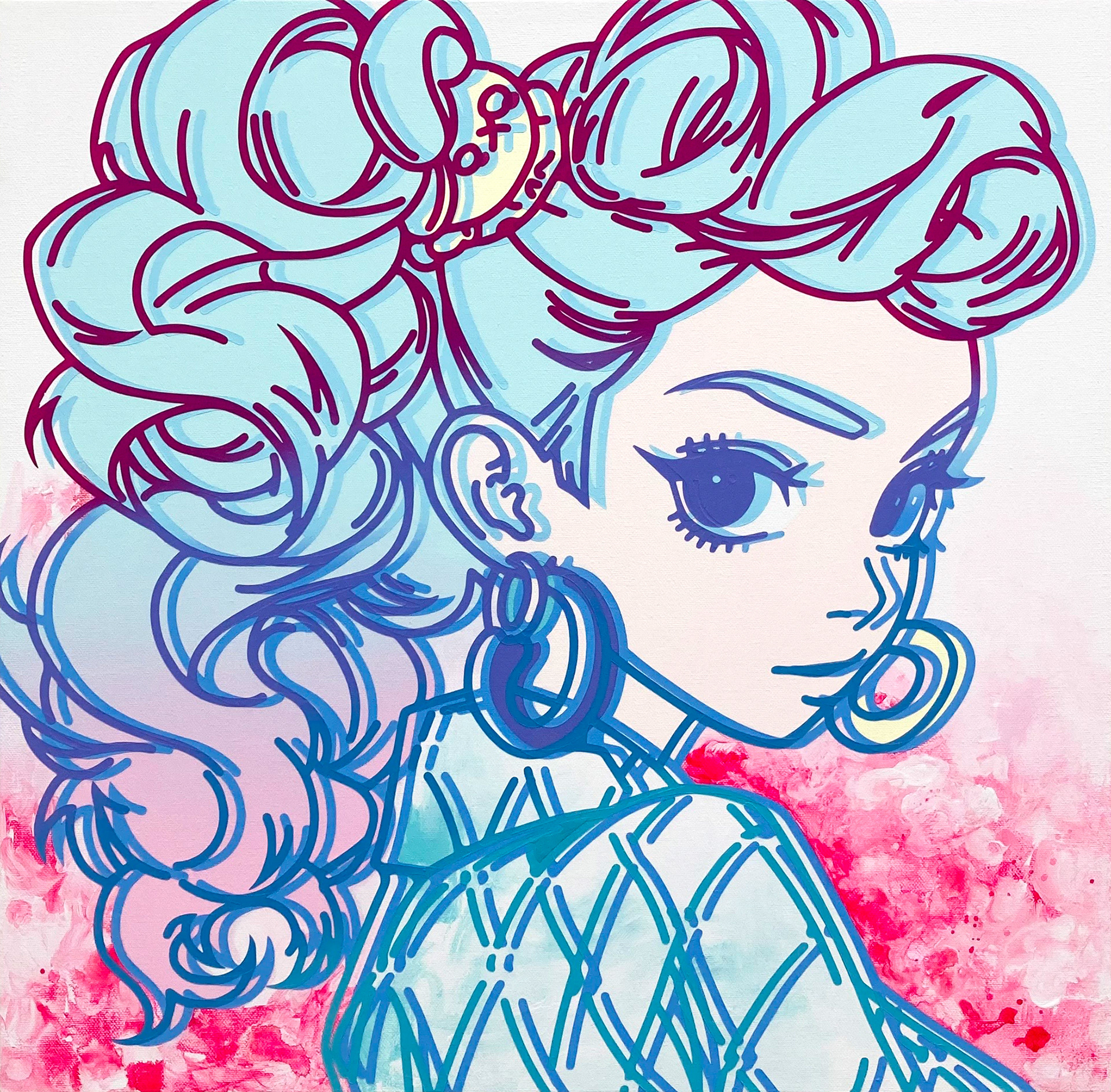 #651_Ariana Grande, Acrylic on canvas, 45.5 x 45.4 cm, 2023