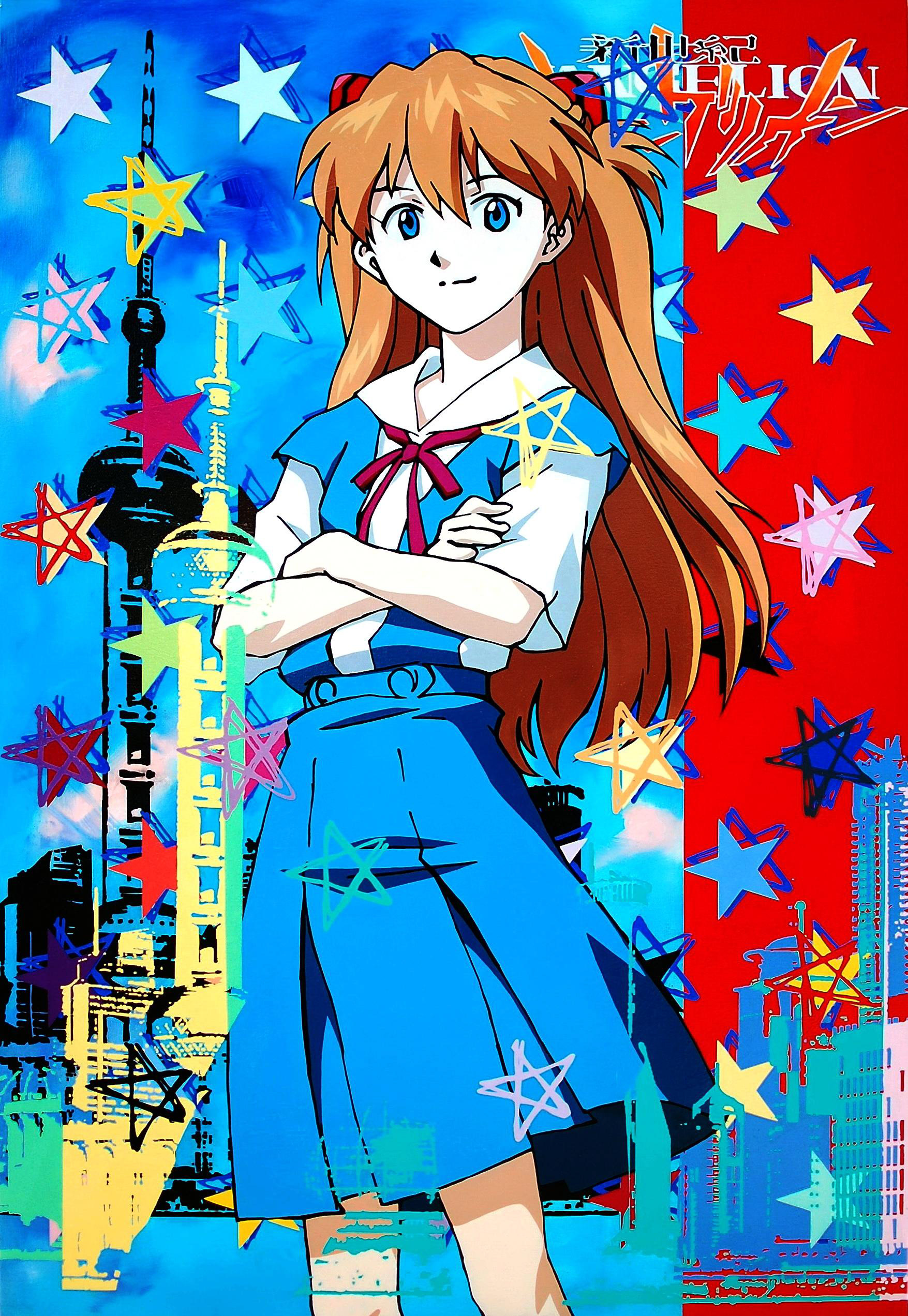 Asuka in Shanghai with Fifty Stars, Oil on canvas, 130.3 x 89.4 cm, 2015