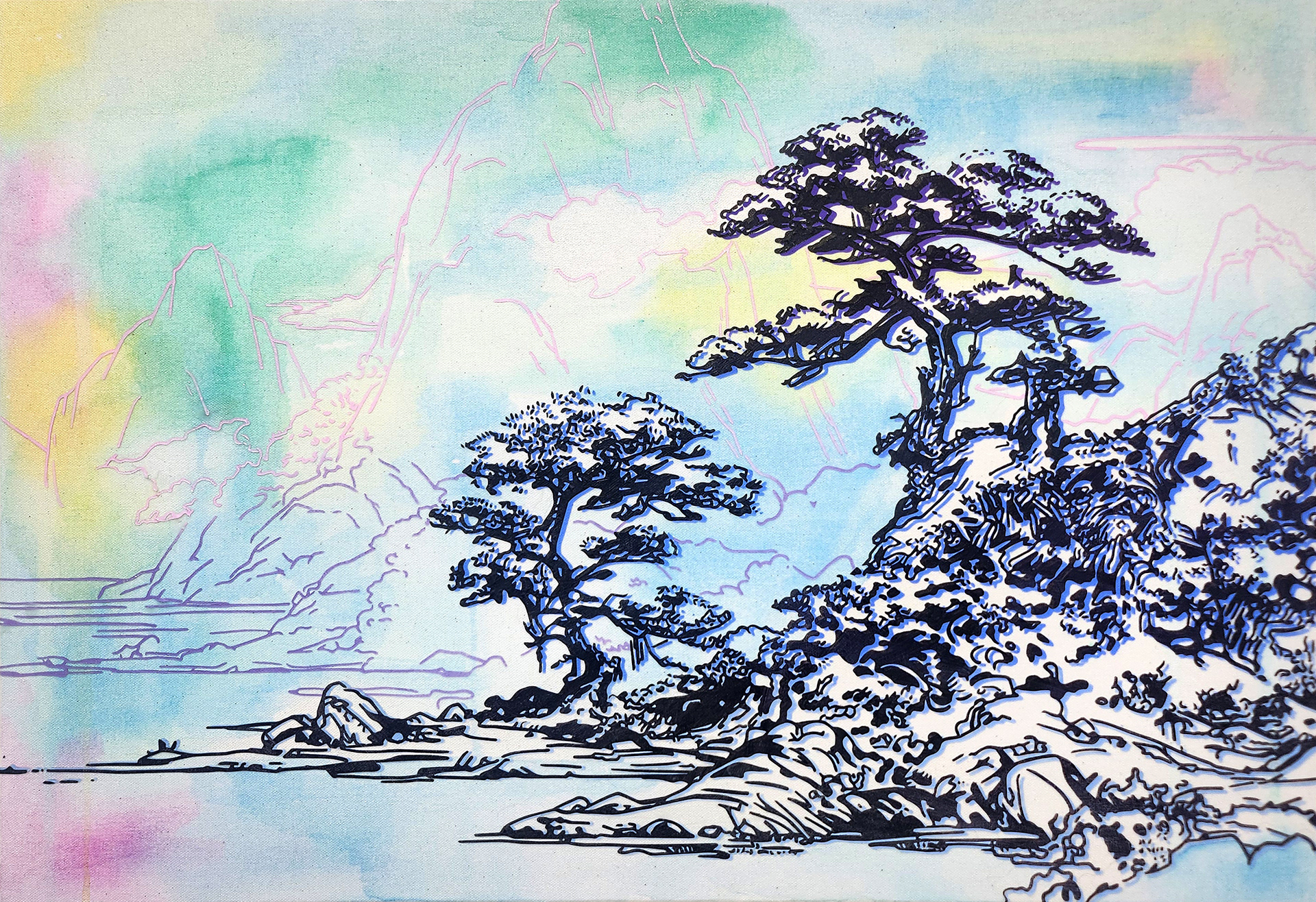 #2_Asian Old Landscape, Acrylic and  oriental color on canvas, 65.1 x 90.9 cm, 2024