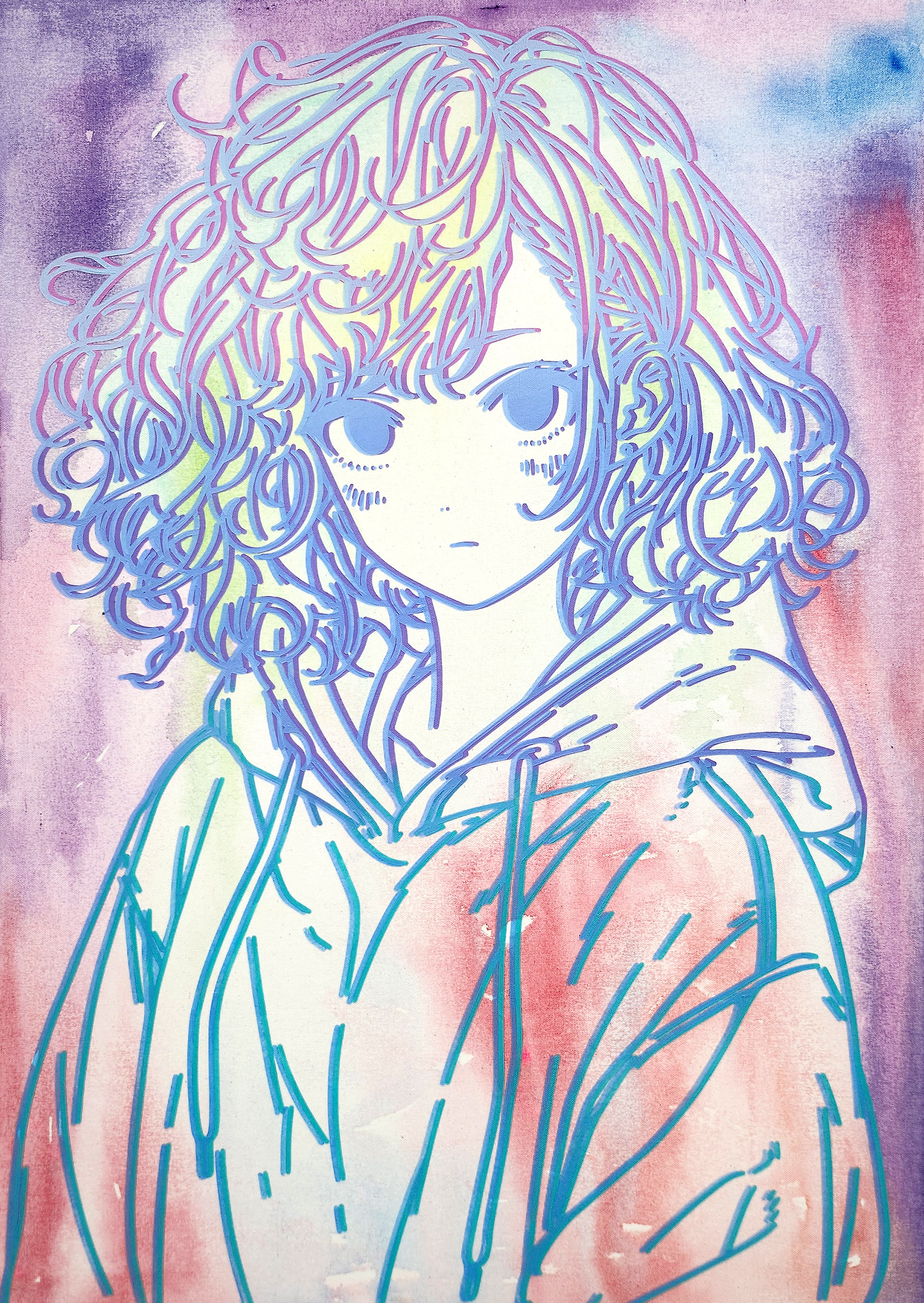 #1161_Hoody and Curly, Acrylic and  oriental color on canvas, 90.9 x 65.1 cm, 2024