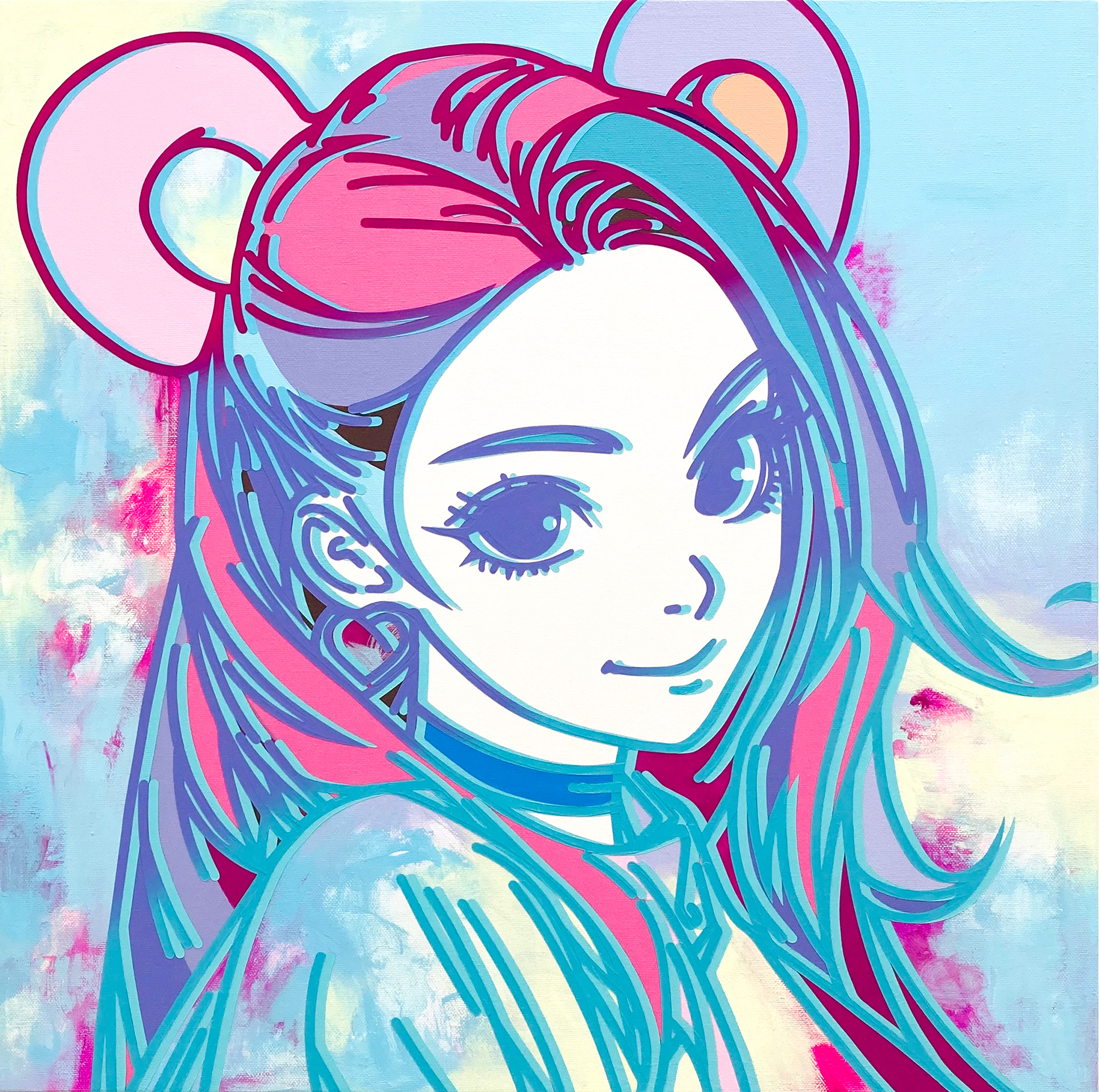 #643_Ariana Grande, Acrylic on canvas, 45.5 x 45.4 cm, 2023