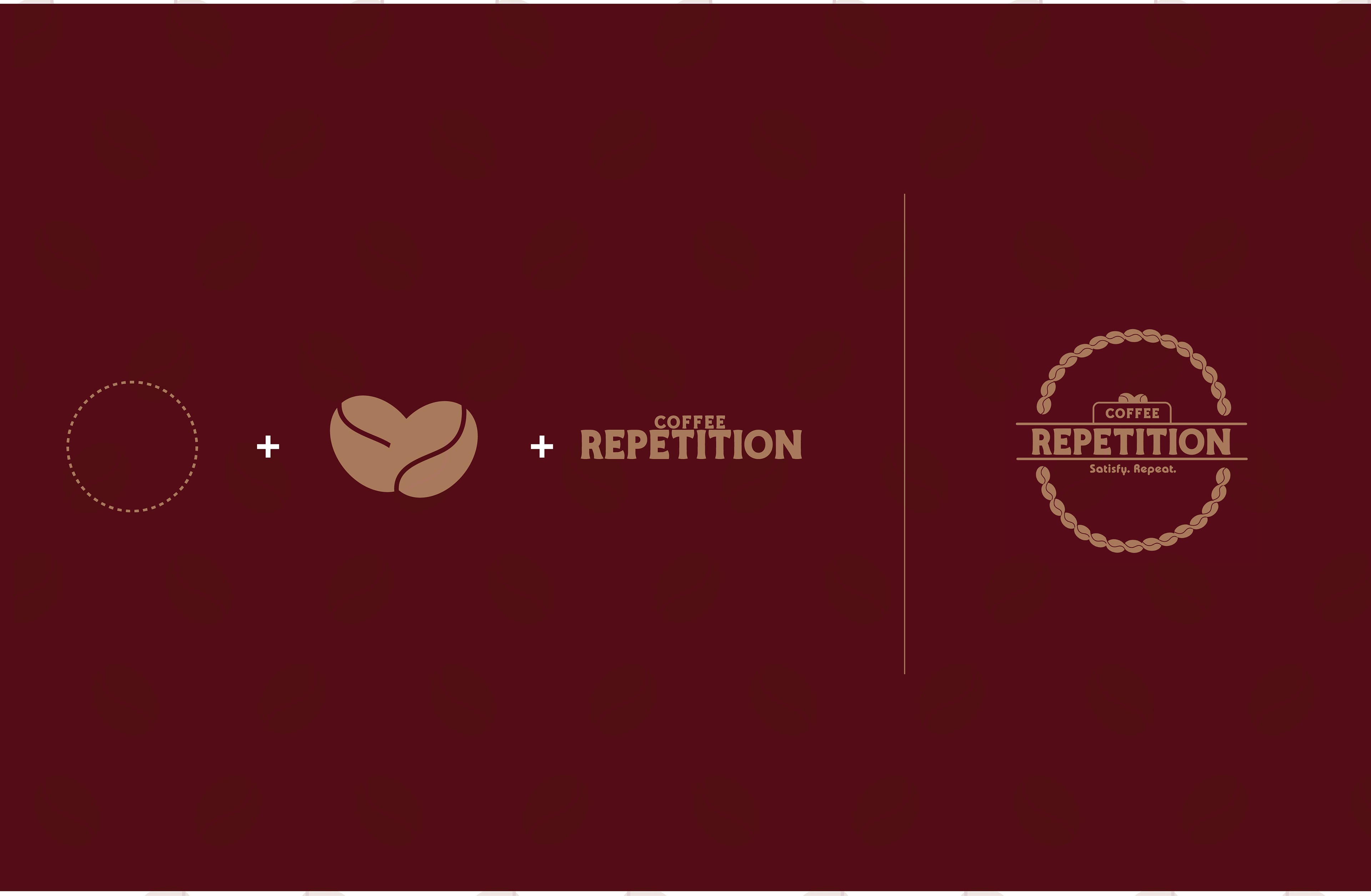 The Logo Construction consists of a circle with repeating dashes to represent consistency and repetition, Coffee beans placed together to resemble a heart and showcase the love and care put into every cup of coffee.
