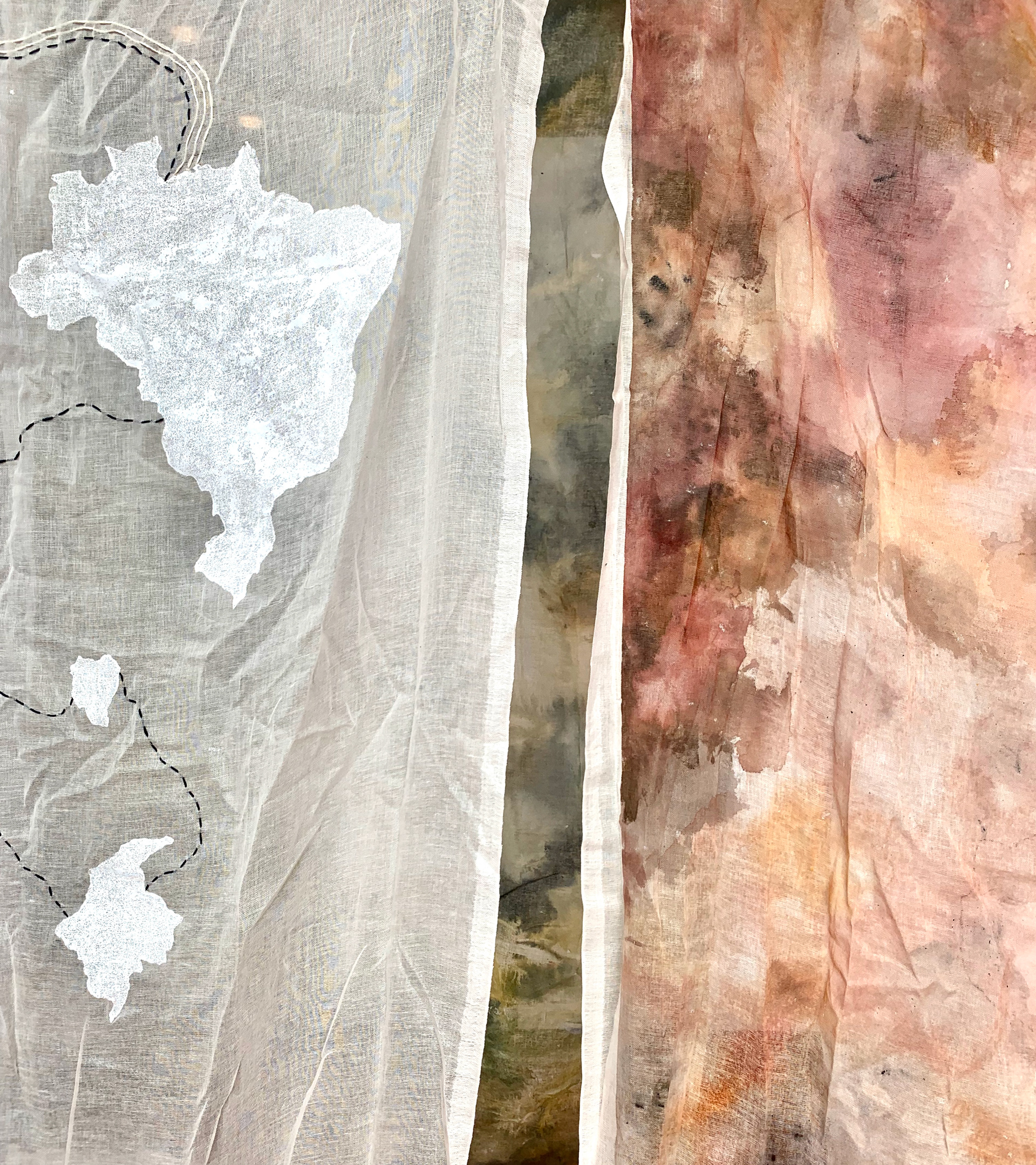 4' x 8'. cheesecloth, acrylic paint, cotton thread.