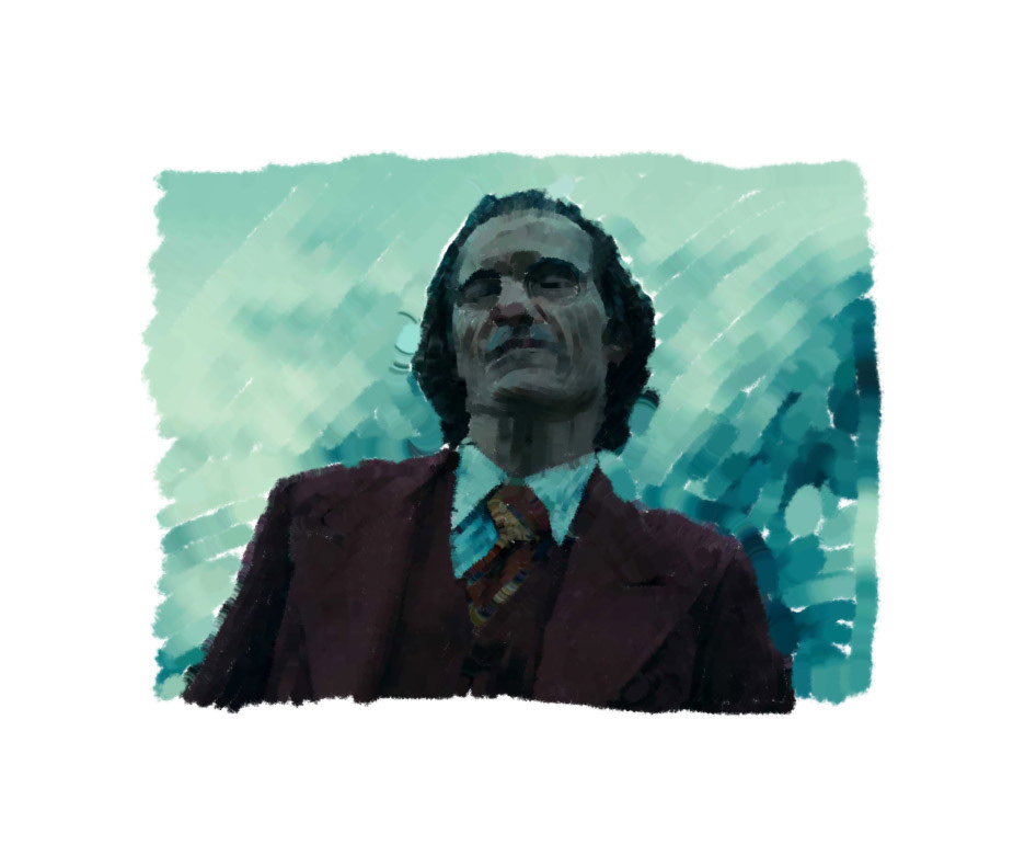Water Colored Joke,2019, 963 x 792 Pixels, Highschool Project, wanted to watercolor a cool shot from the joker movie