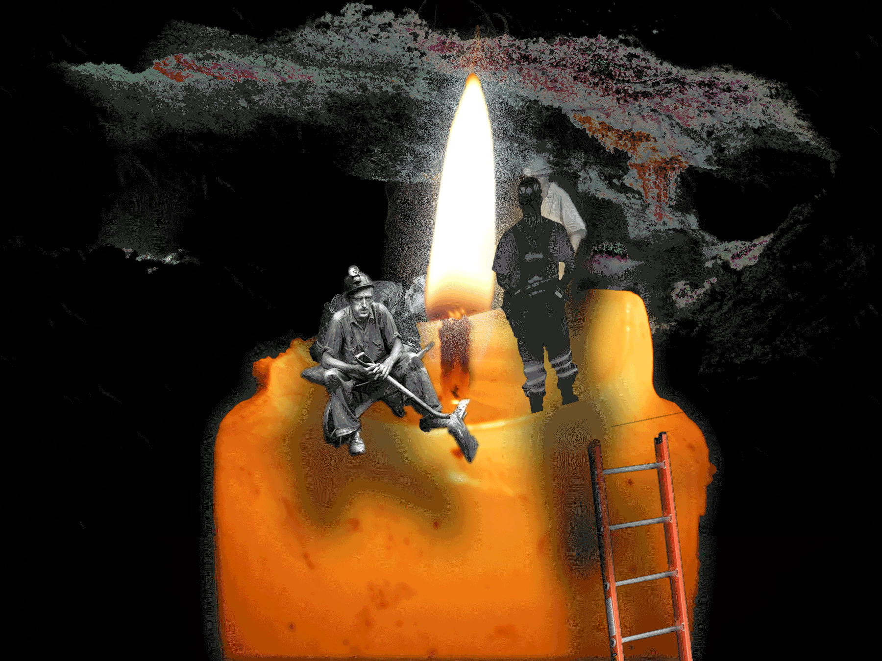 Mining candle, 2024,20.6mb, Personal Project, miners in the candle light