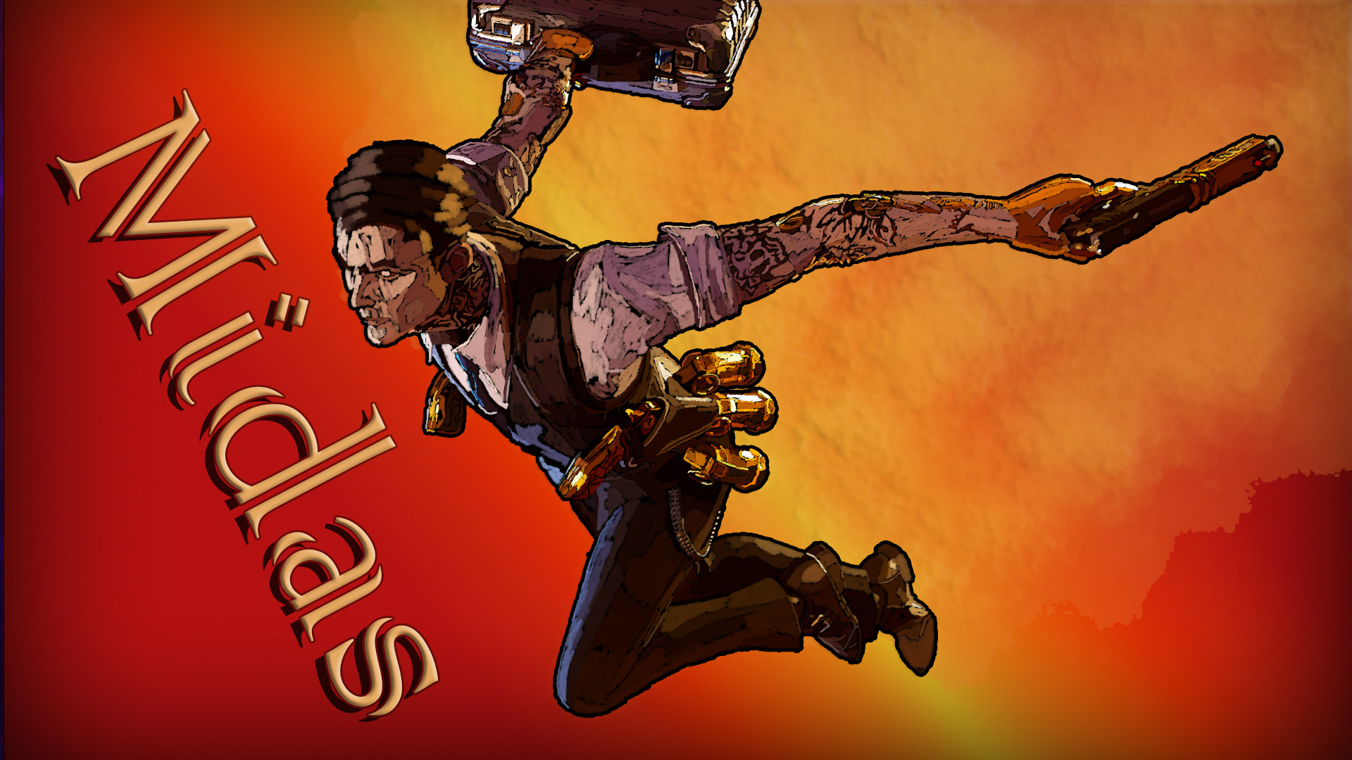 Midas Watercolor, 1920 x 1080, Personal Project, to represent Fortnite's golden touch king