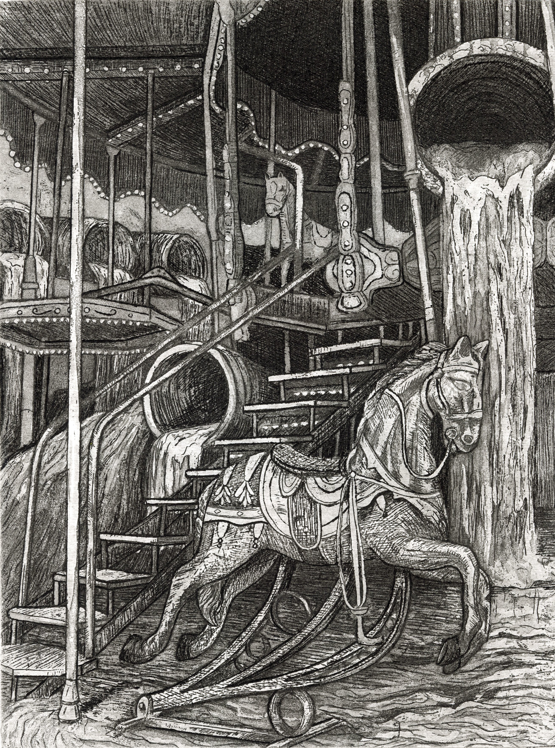 Carousel, Etching, 12x9, 2020