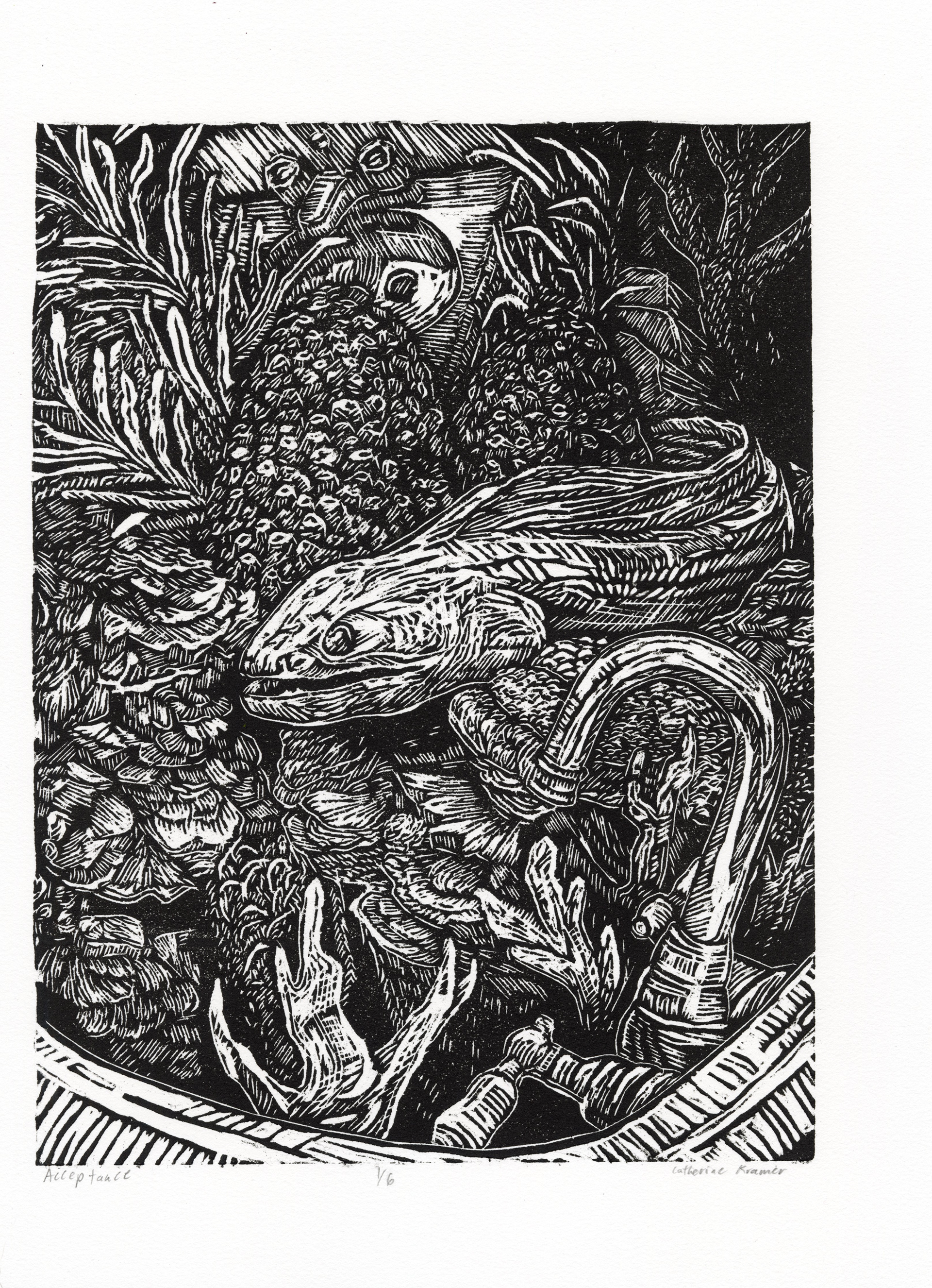 Acceptance, Woodblock, 12x9, 2021