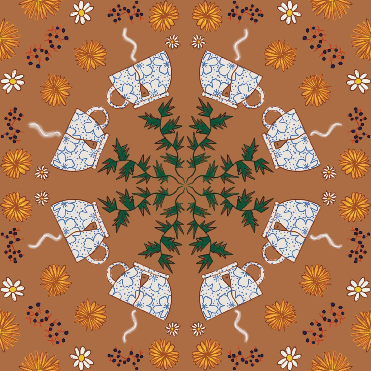 Pattern Study 1: Tea Time, done through Procreate-November 2022