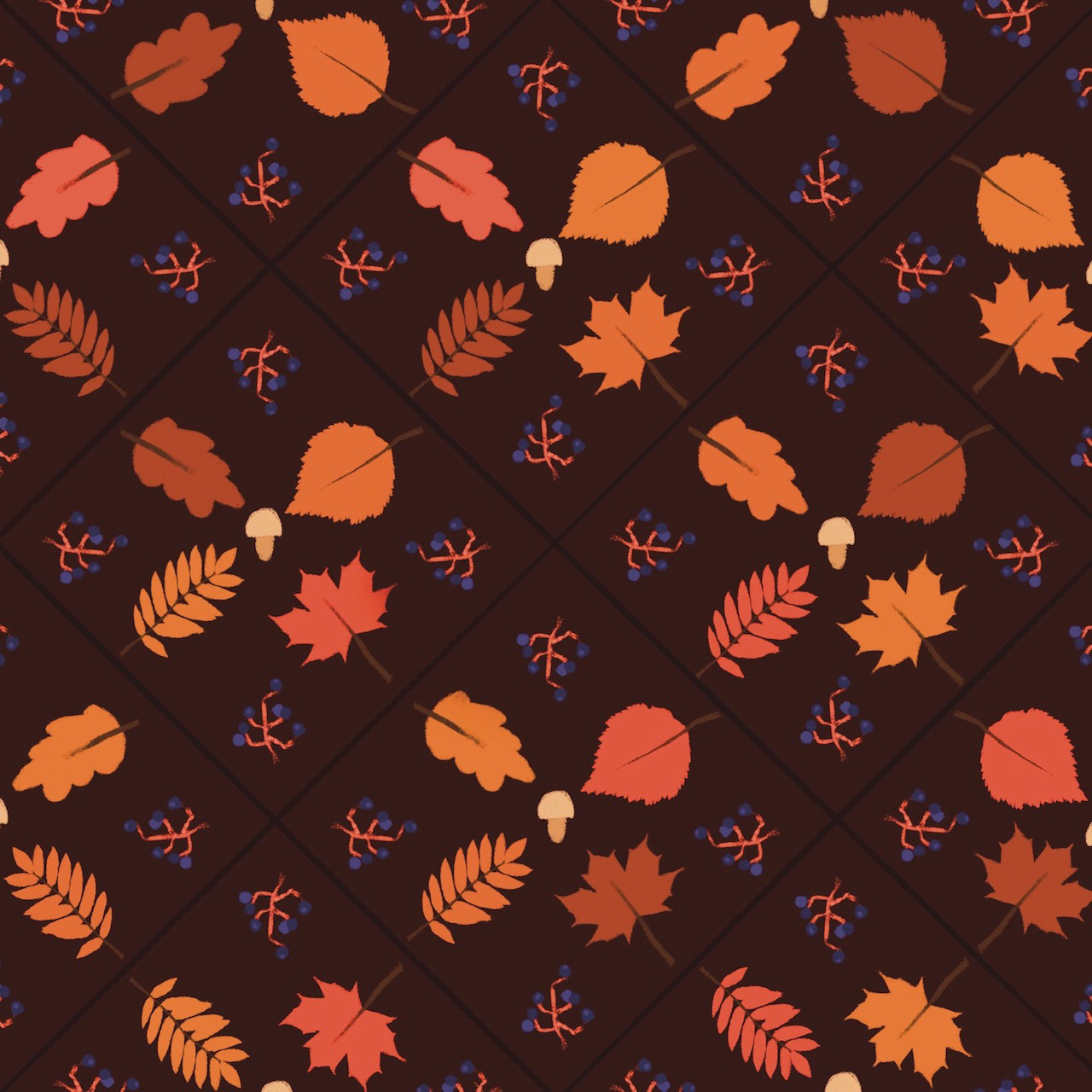 Pattern Study 2: Atumn Leaves, done through Procreate- November 2022