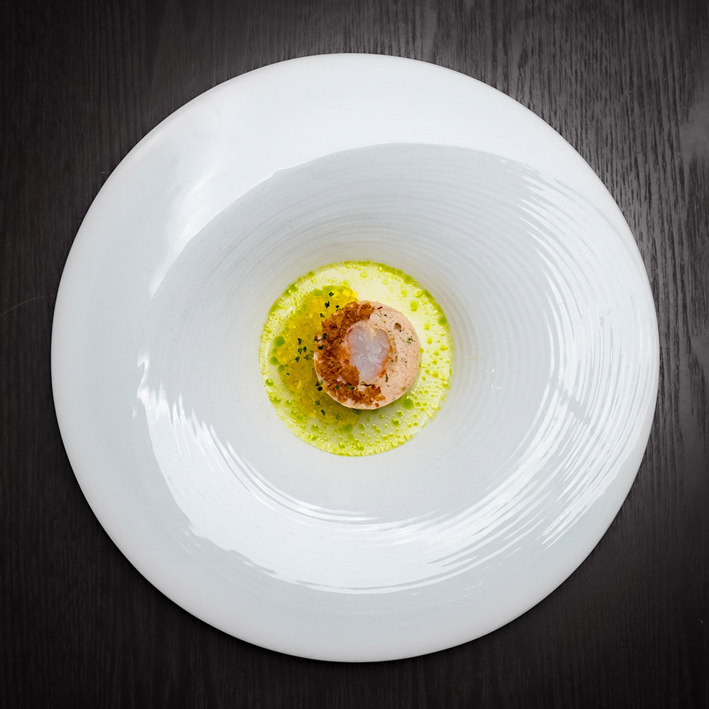 Salmon Shrimp Mousse, Herb Oil