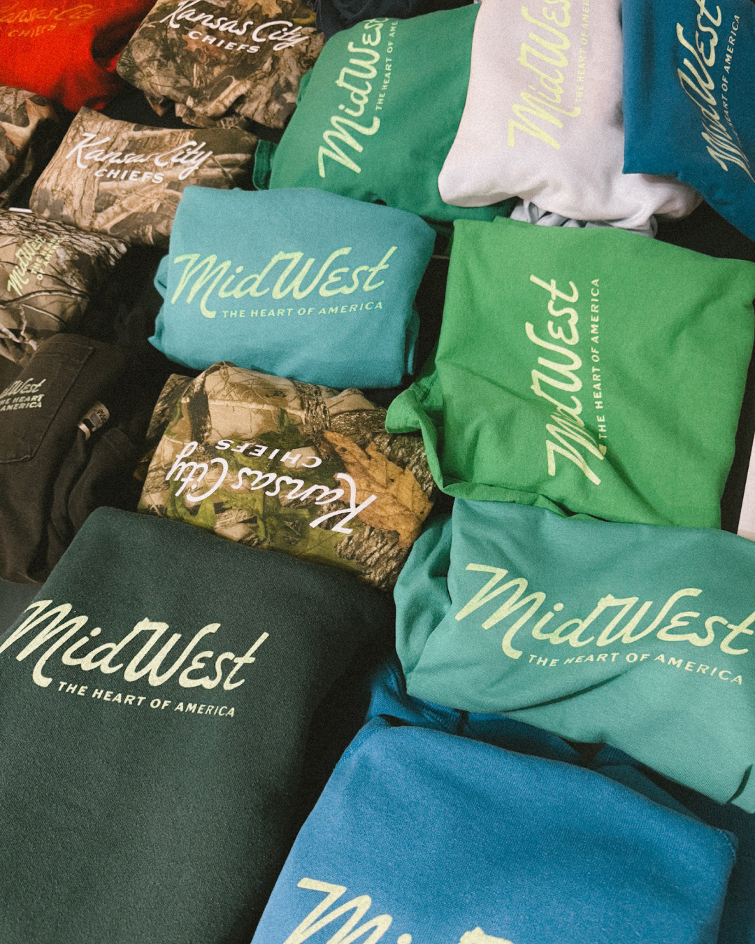 "Midwest" design on various vintage/up-cycled blanks