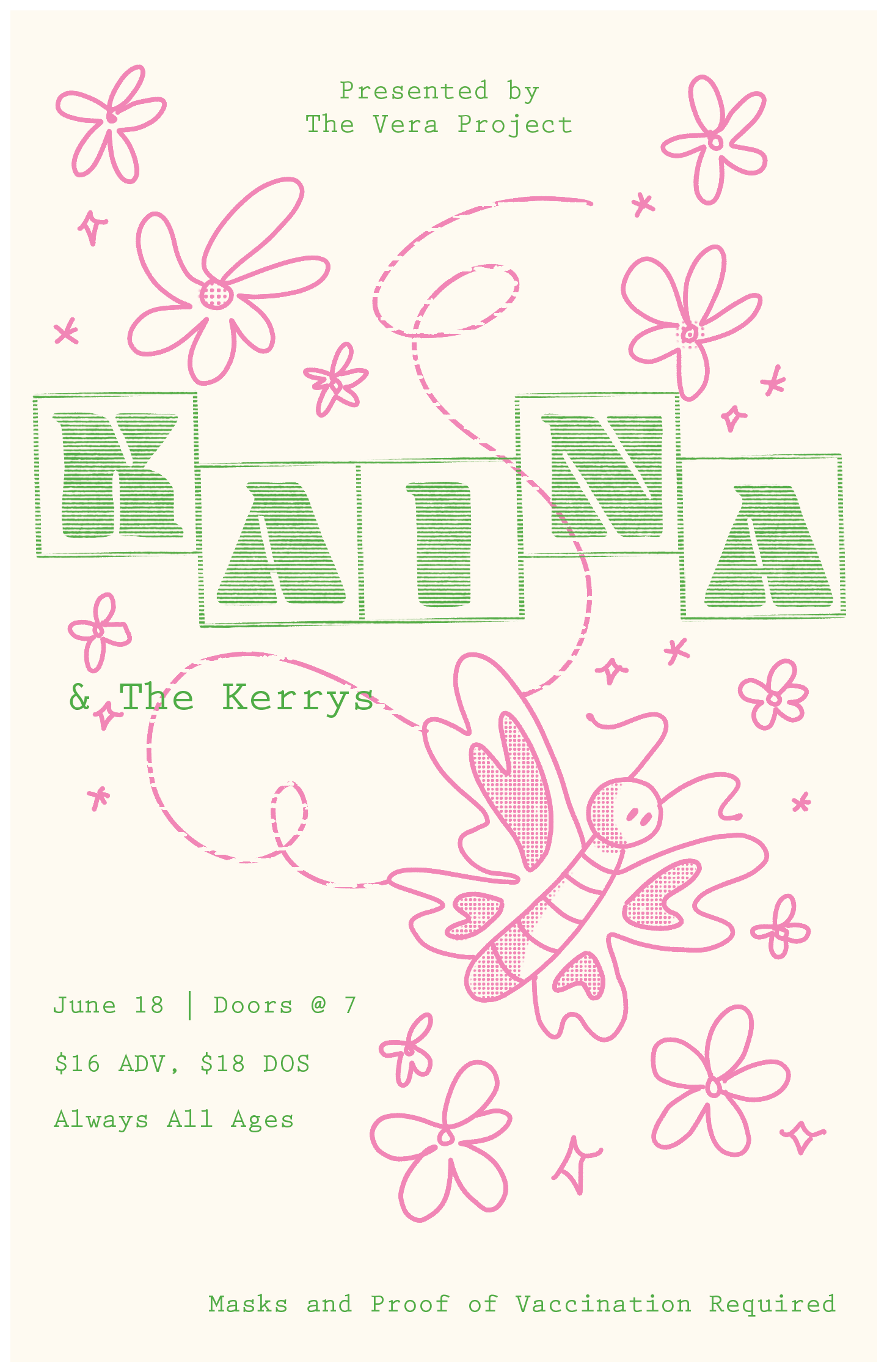 Gig poster for KAINA, created for the Vera Project