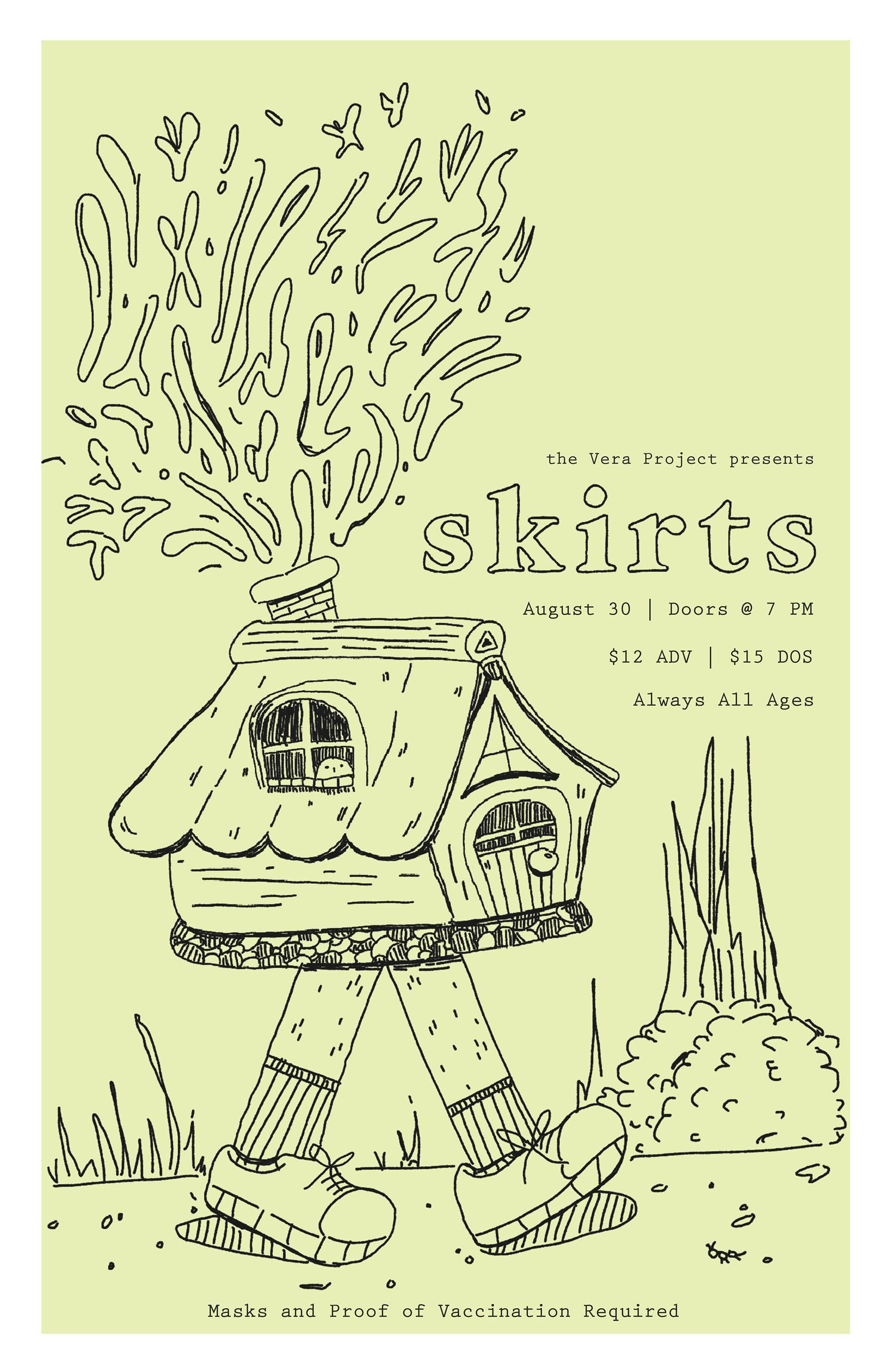 Gig poster for skirts, created for the Vera Project