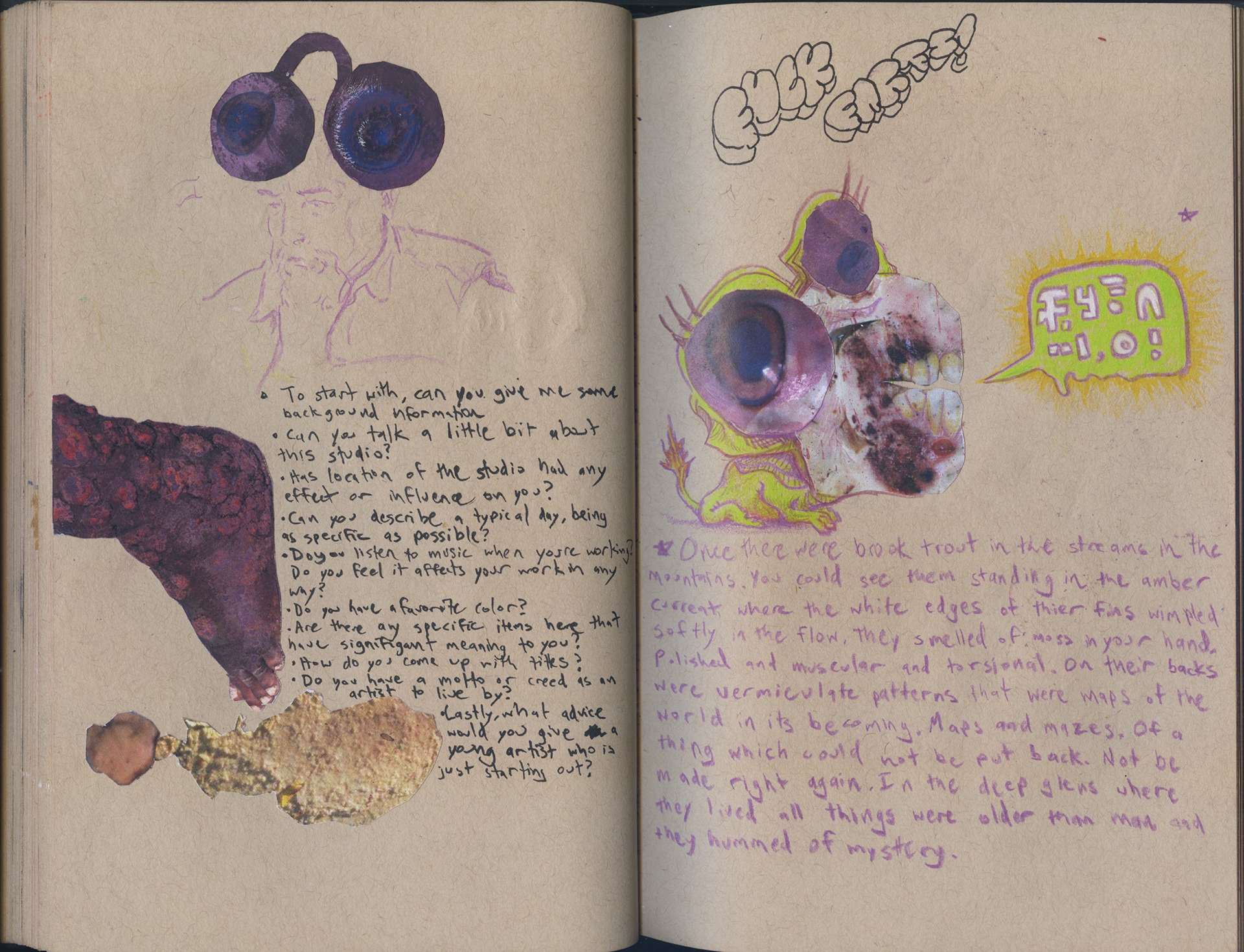 little creature i made from some leftover peices of a collage. his passage is from a book Gio showed me. this reminds me I have to work on music branding. i am so fucked.