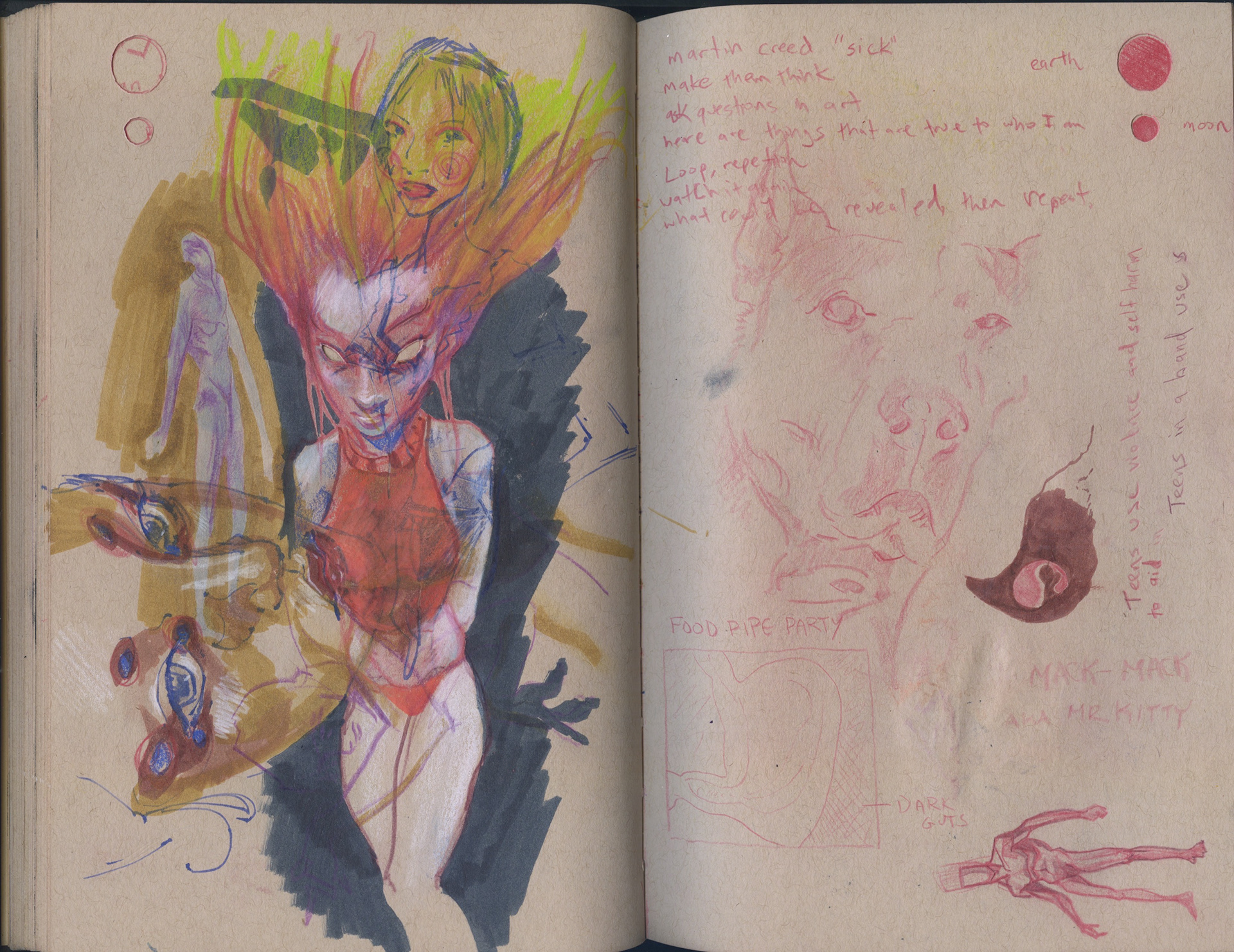 i was so angry when i made the page on the left. I drew this woman's dog for her on the right, in exchange for a drink. 