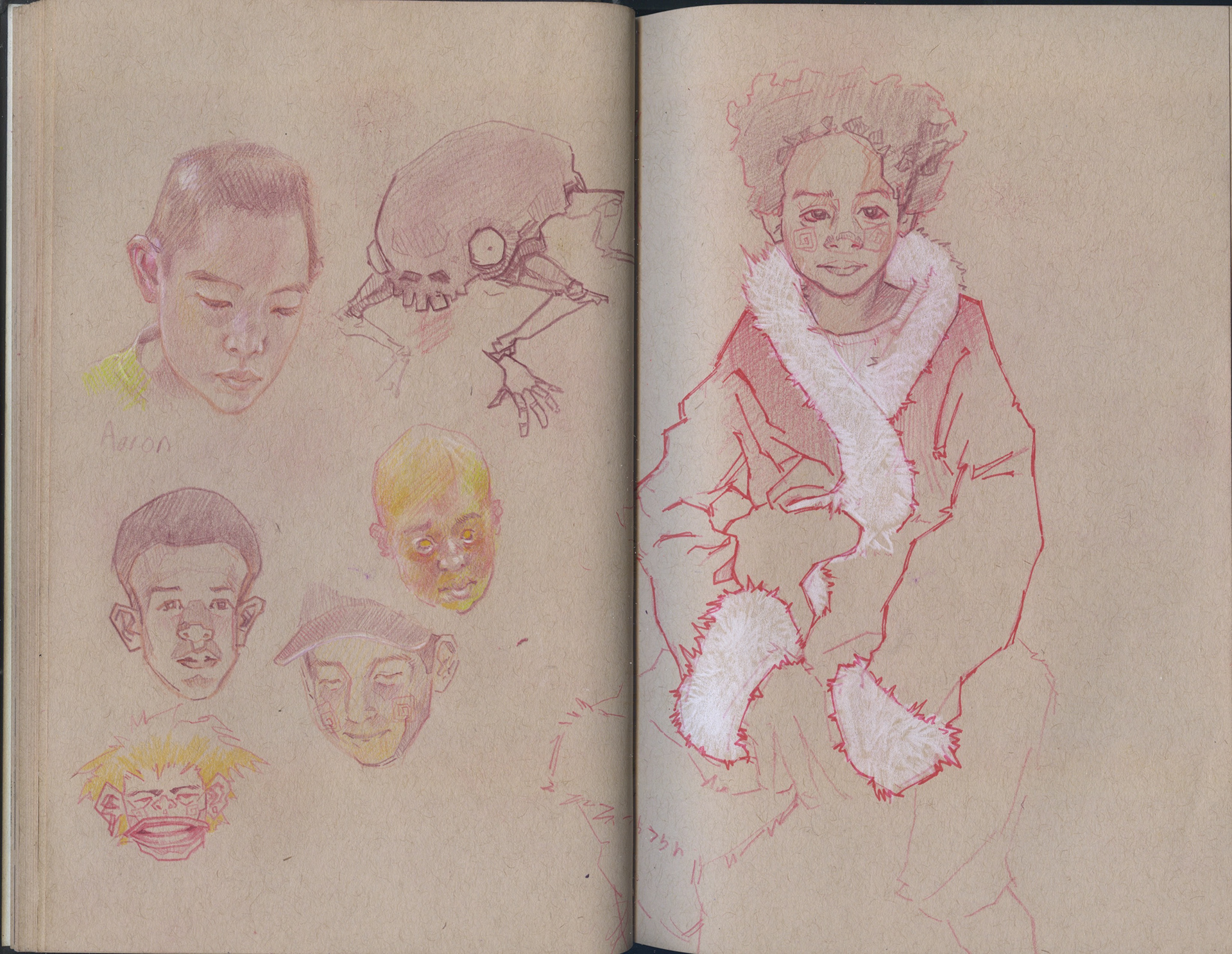 kid on the right kept telling me about his hair lice and then asked me to draw one. 