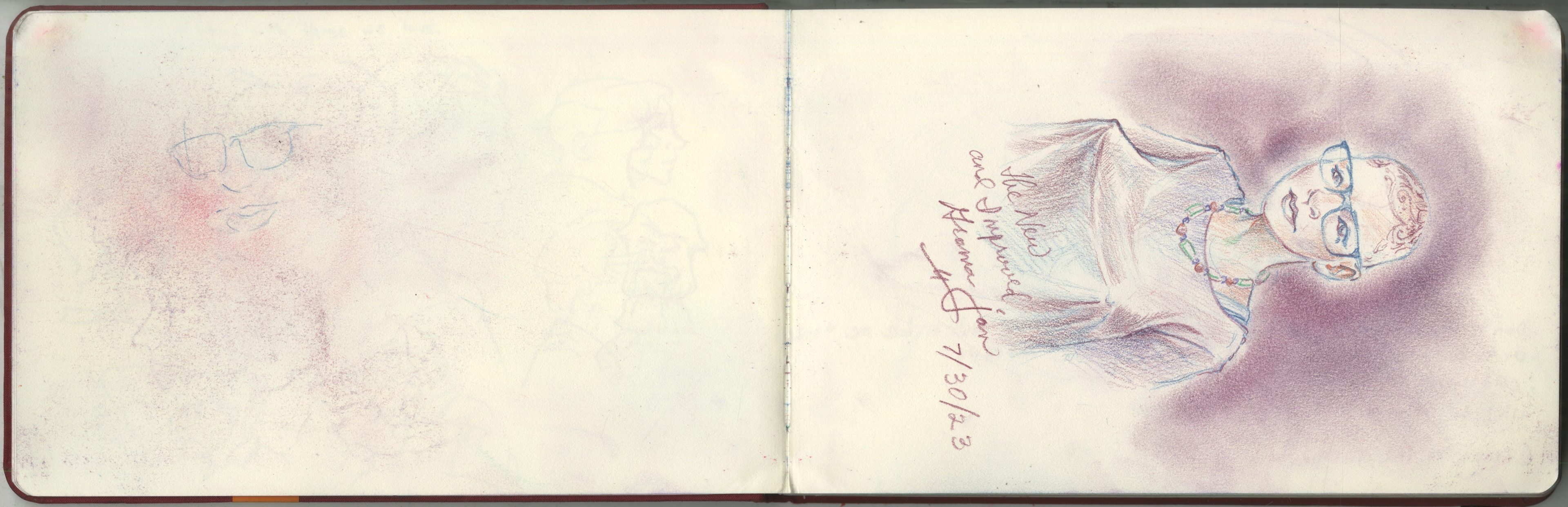 i had been drawing my grandma over summer break. she mentioned to me that i always drew her with saggy boobs and that she had to go purchase a bra because of it. i told her i would draw a better picture of her. this is how it came out.