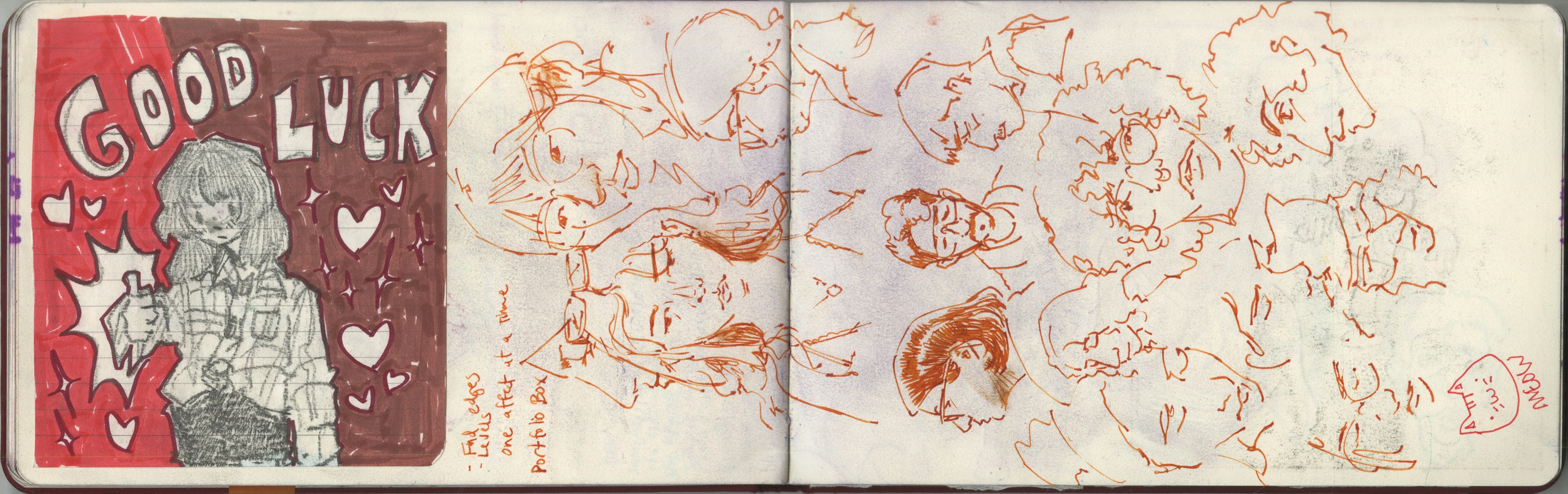 Veen's good luck card she made me for the start of the year. she is the nicest:)) the drawings in orange were done at the club fair while I sat at the table for Music Club.