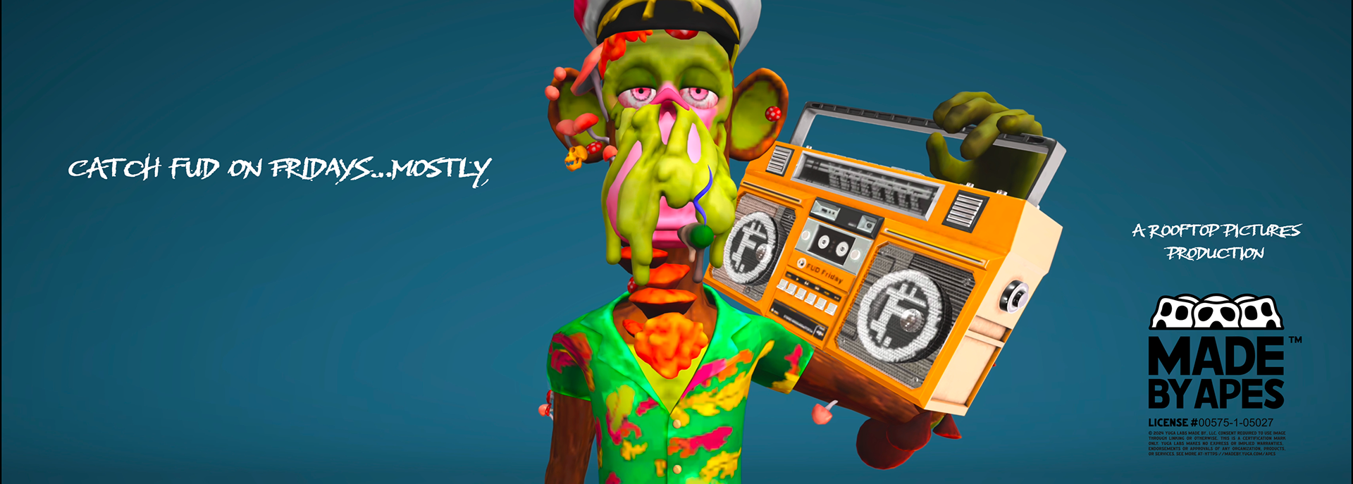 FUD Friday banner reading "Catch FUD on Fridays... mostly" with the green ape character and a Made by Apes logo