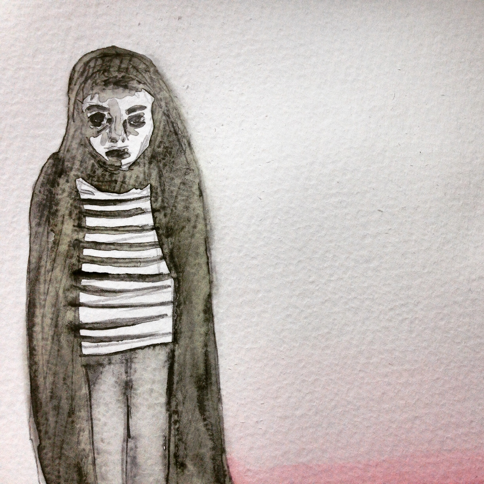 “A Girl Walks Home Alone at Night,” watercolor and pencil on paper