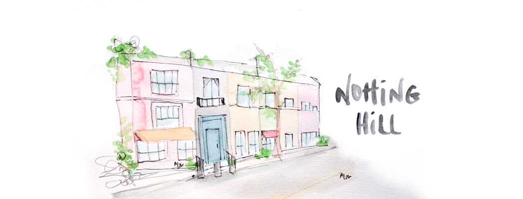 “Notting Hill,” watercolor and pen on paper