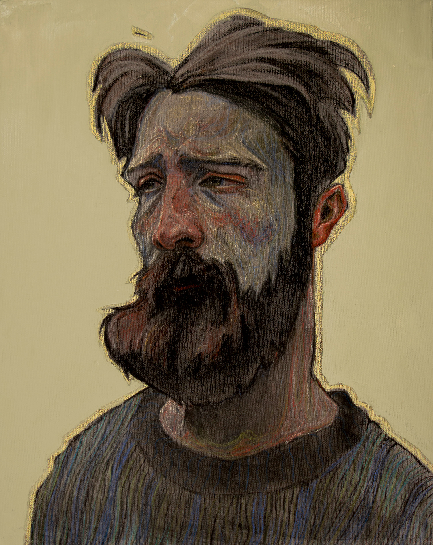 Self-Portrait in Dark Sweater, Mixed Media on Canvas, 24in x 30in