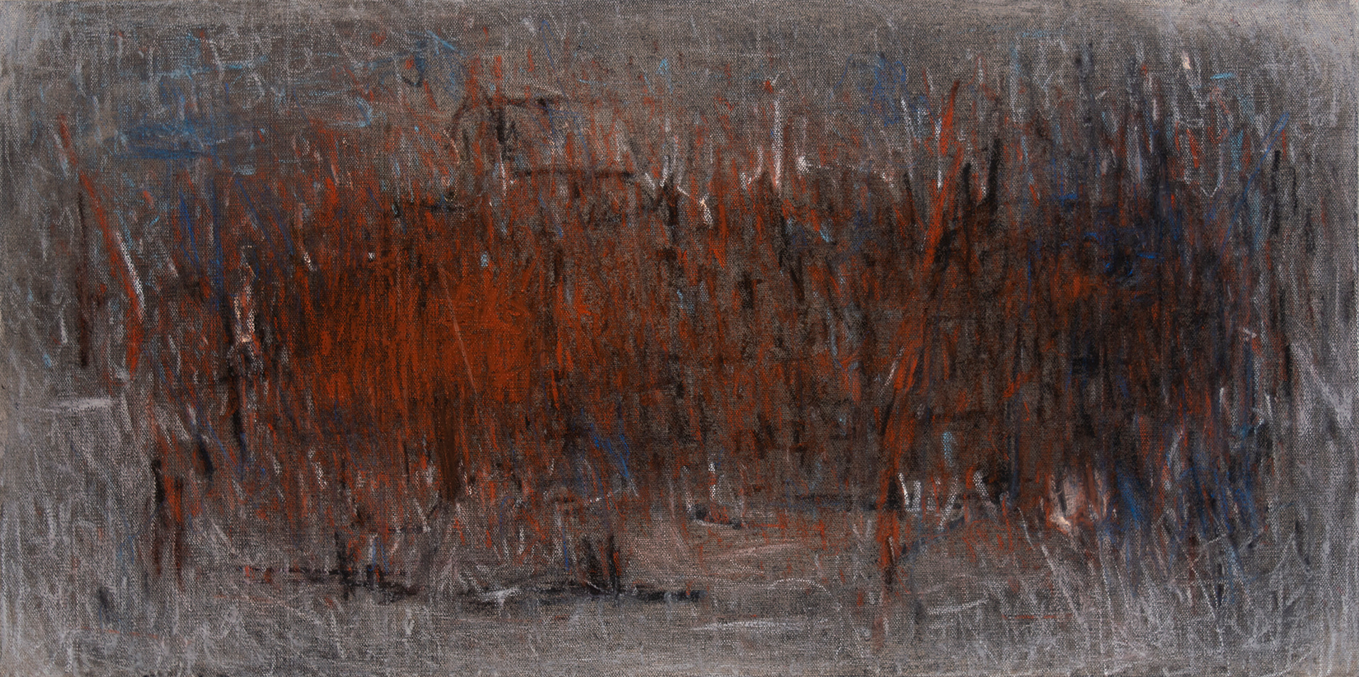 Winter Forest Fire, Ink and Oil Pastel on Canvas, 30in x 15in