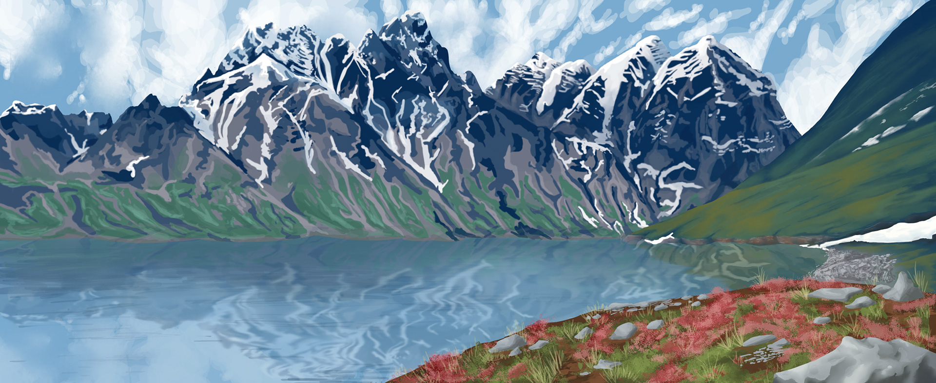 Lake Clark National Park and Preserve - Spring 2019 - Digital Illustration, 3/3 for the "this land is made for you and me" zine series for my Honors Leadership Trip class