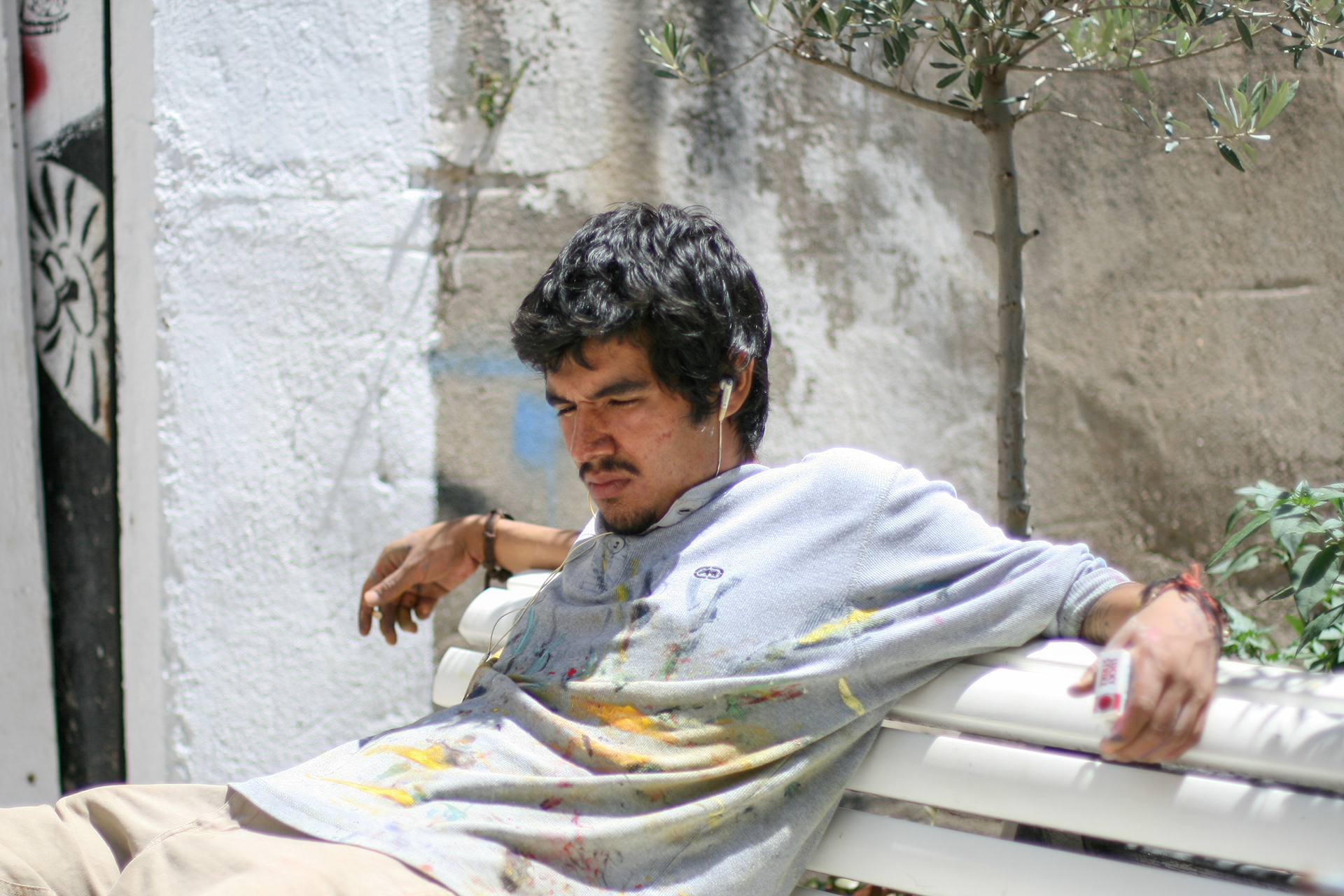 Erick on a break in the courtyard