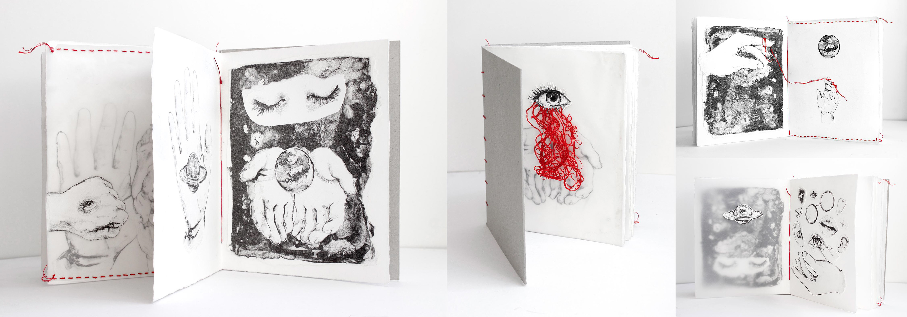 Denouement | Artist book, lithographed prints, thread, rives paper | 2018