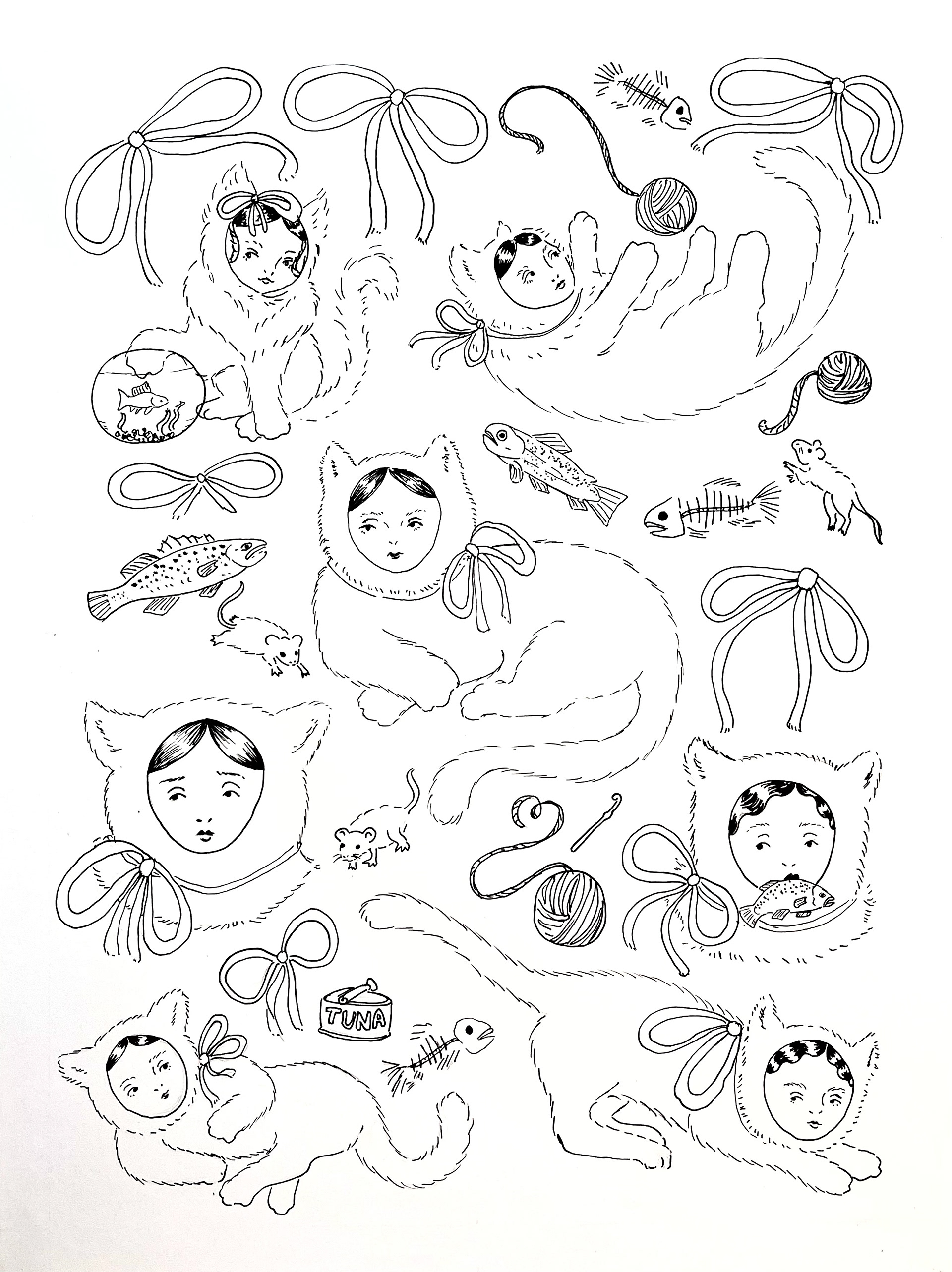 Lady is a Cat, 11" x 14", Pen and Ink