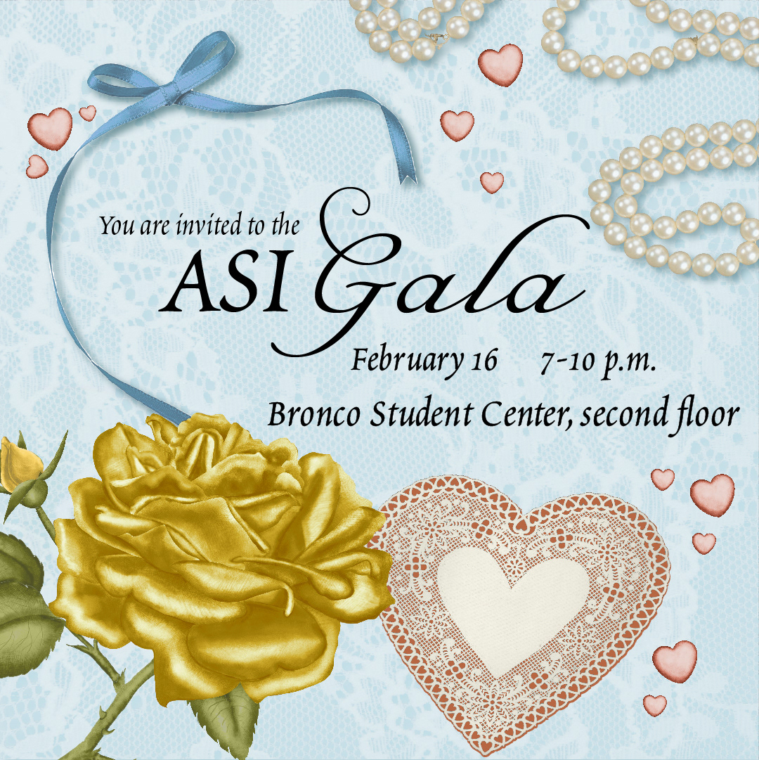 Standard for Associated Students Inc. Valentine's Day themed Gala, inspired by vintage ephemera.