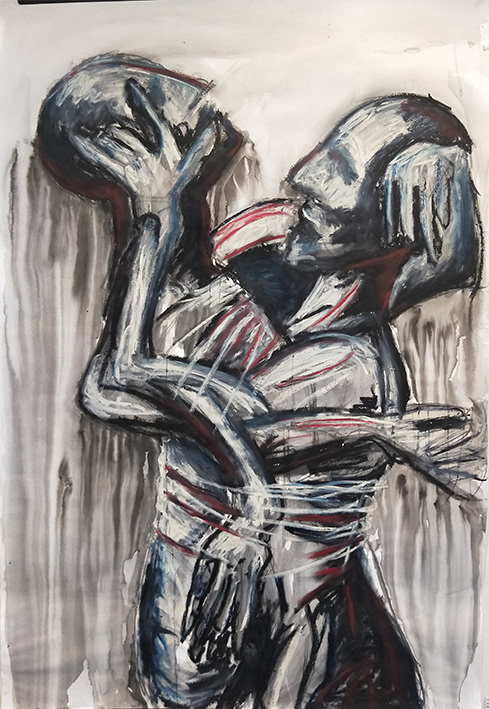 Embrace, 2018 (Oil stick, ink and graphite on paper)