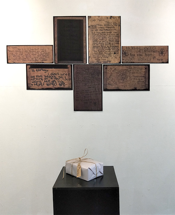 To Kerby, 2018 (Found object, butchers paper, jute twine, digital scans and prints)