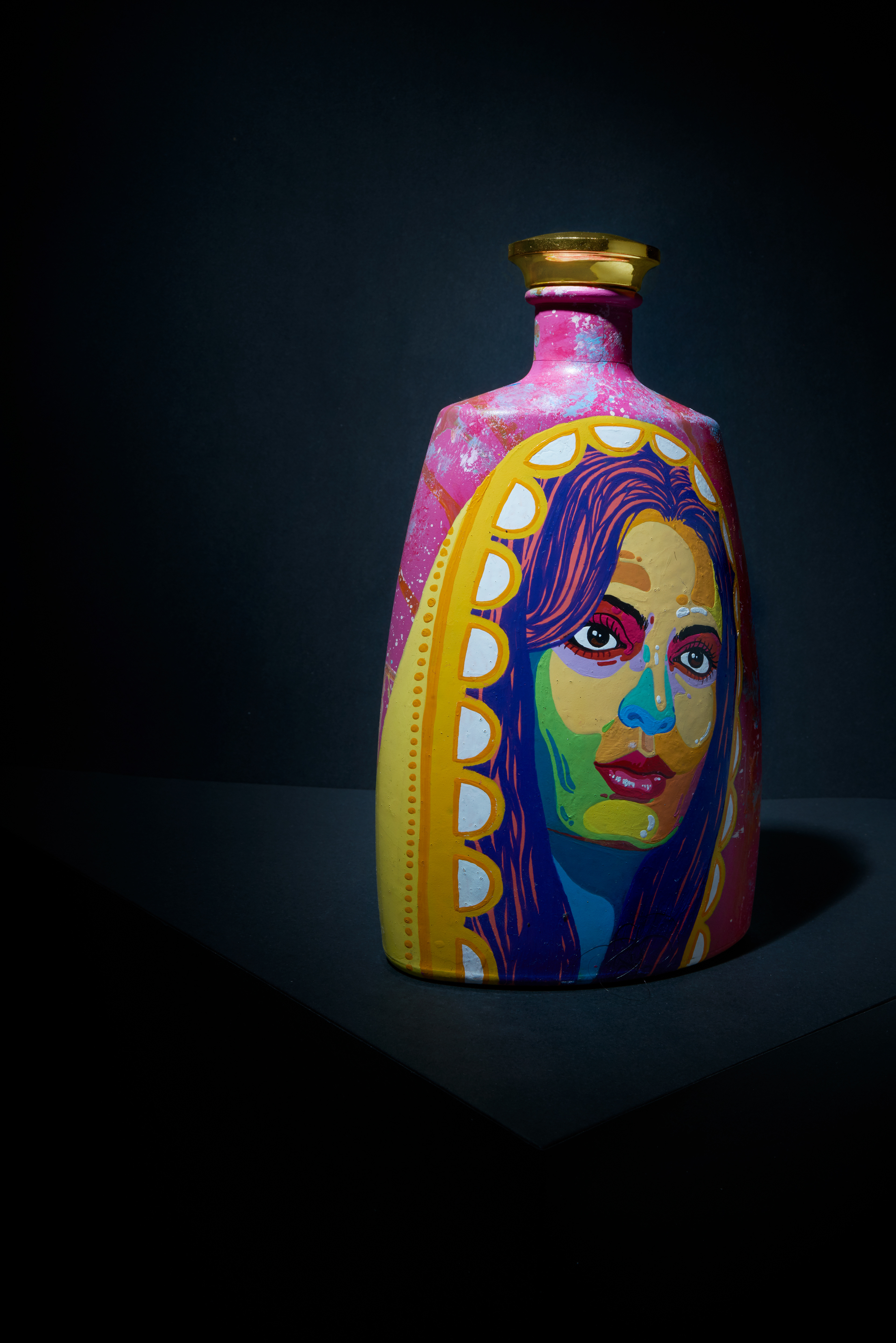 vintage bottles, old to new, upcycled painting, repurposed bottle, textured surface, reuse with style, brush painted, featured project, handmade series, visual impact