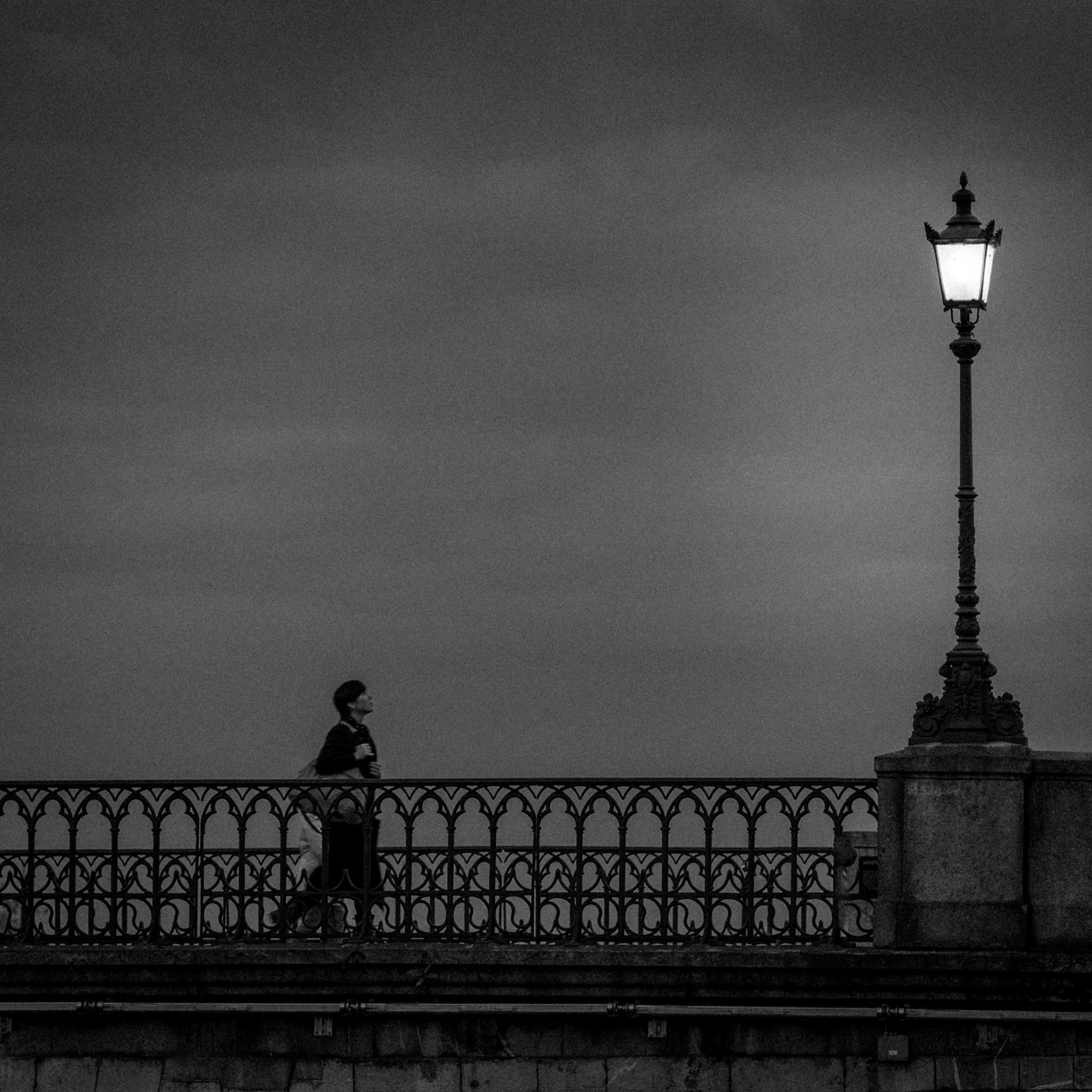 Munsterbrücke at twilight with Hans Waldmann statue, Zurich, Switzerland.