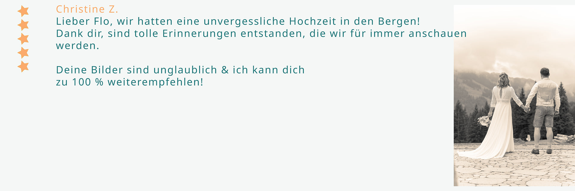 5 Stenre Bewertung zu Hochzeitsfotografie im Oberallgäu durch Flo Steinweg Photography