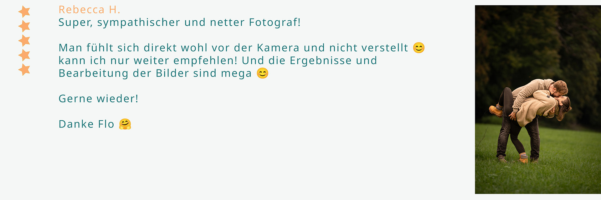 5 Sterne Bewertung zu Paarfotografie in Kempten im Allgäu für Flo Steinweg Photography