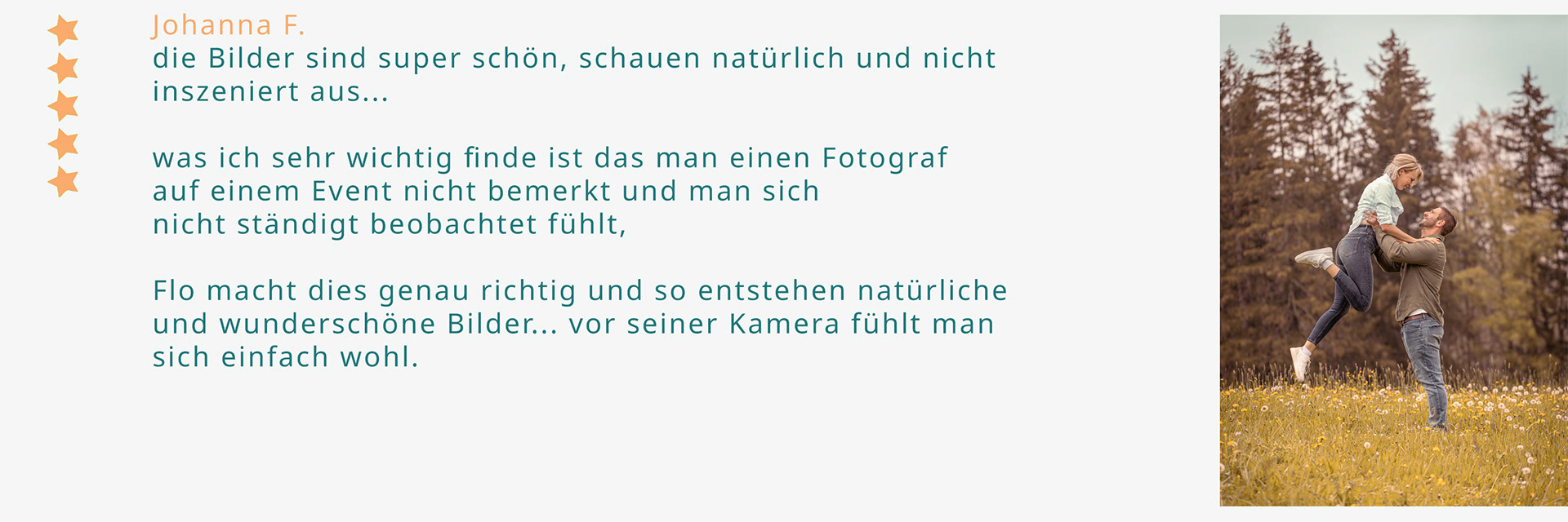 5 Sterne Bewertung für Flo Steinweg Photography für ein Paar- und Familienfotoshooting in Kempten.