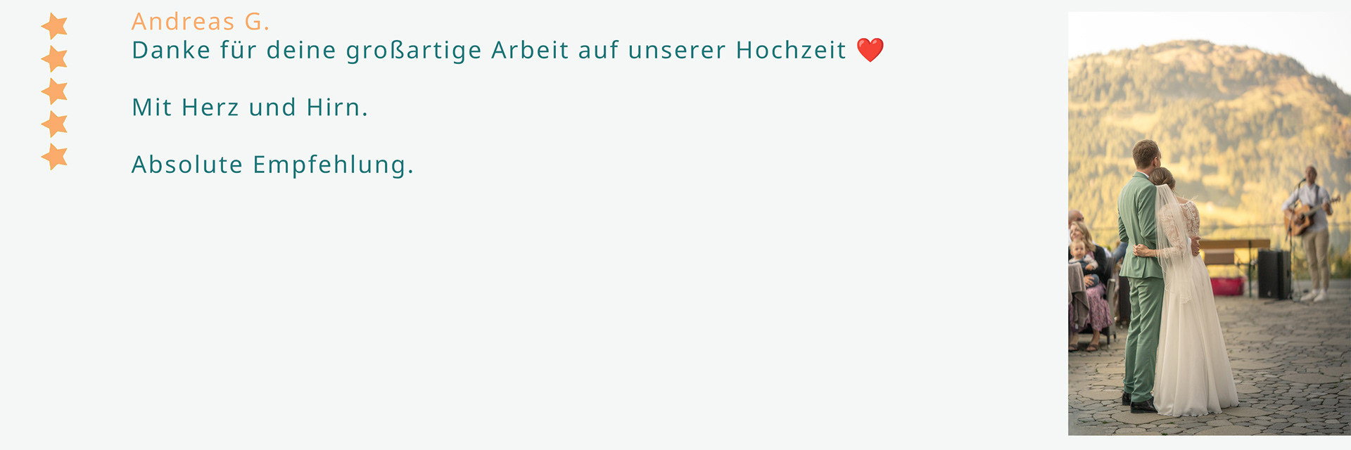 5 Sterne Bewertung zu einer Hochzeitsfotografie auf der Köpfle Alpe im Oberallgäu von Flo Steinweg Photography