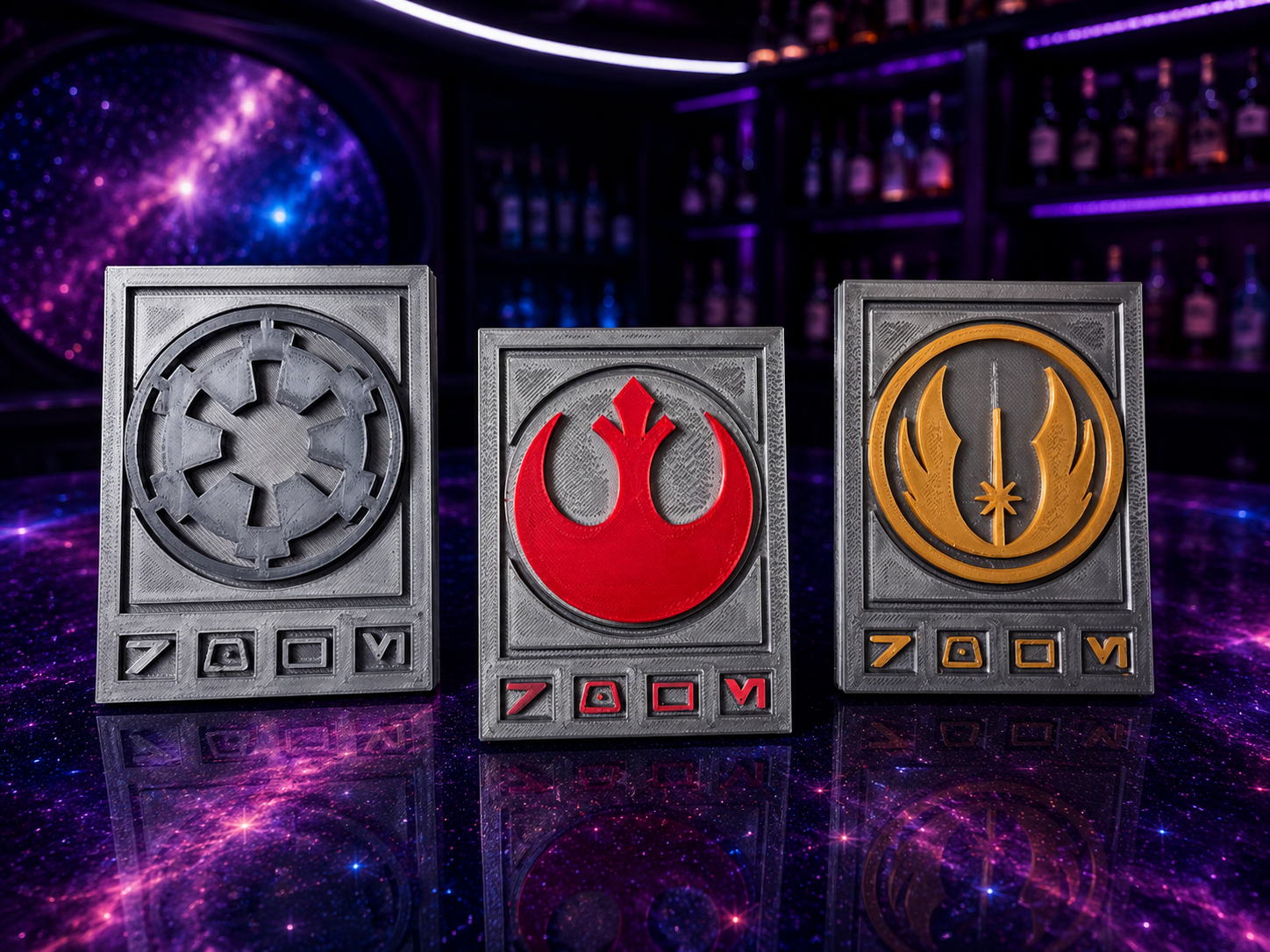 Three iconic galactic credits inspired by the currencies of the Galactic Republic, Imperial Empire, and New Republic. Each keepsake represents a different era in galactic history, featuring bold faction-inspired designs made for fans who appreciate the subtle “real fans will get it” details of the Star Wars universe.