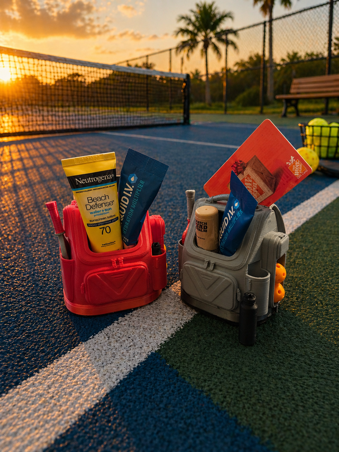 The adorable little sibling to the larger pickleball bag, this mini keepsake is full of charm and fun details... including a removable micro-sized water bottle tucked into the side pocket. Perfect for tiny accessories and creative gift-giving.
