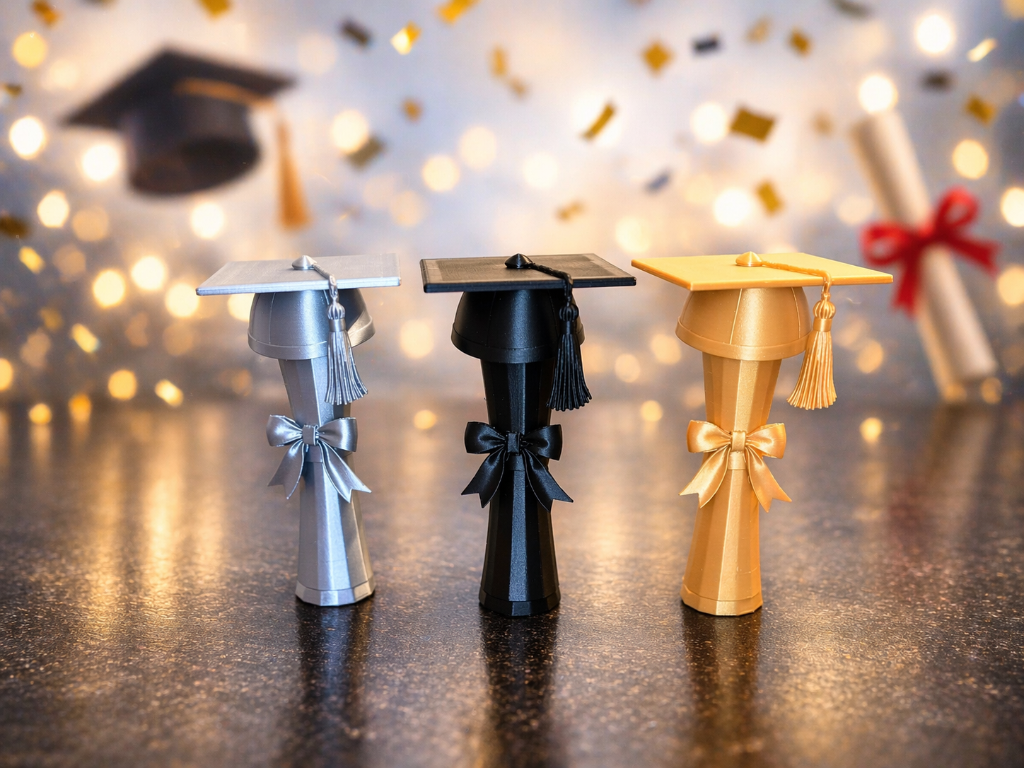 Choose your finish: Silver for achievement, Black for tradition, or Gold for celebration.
