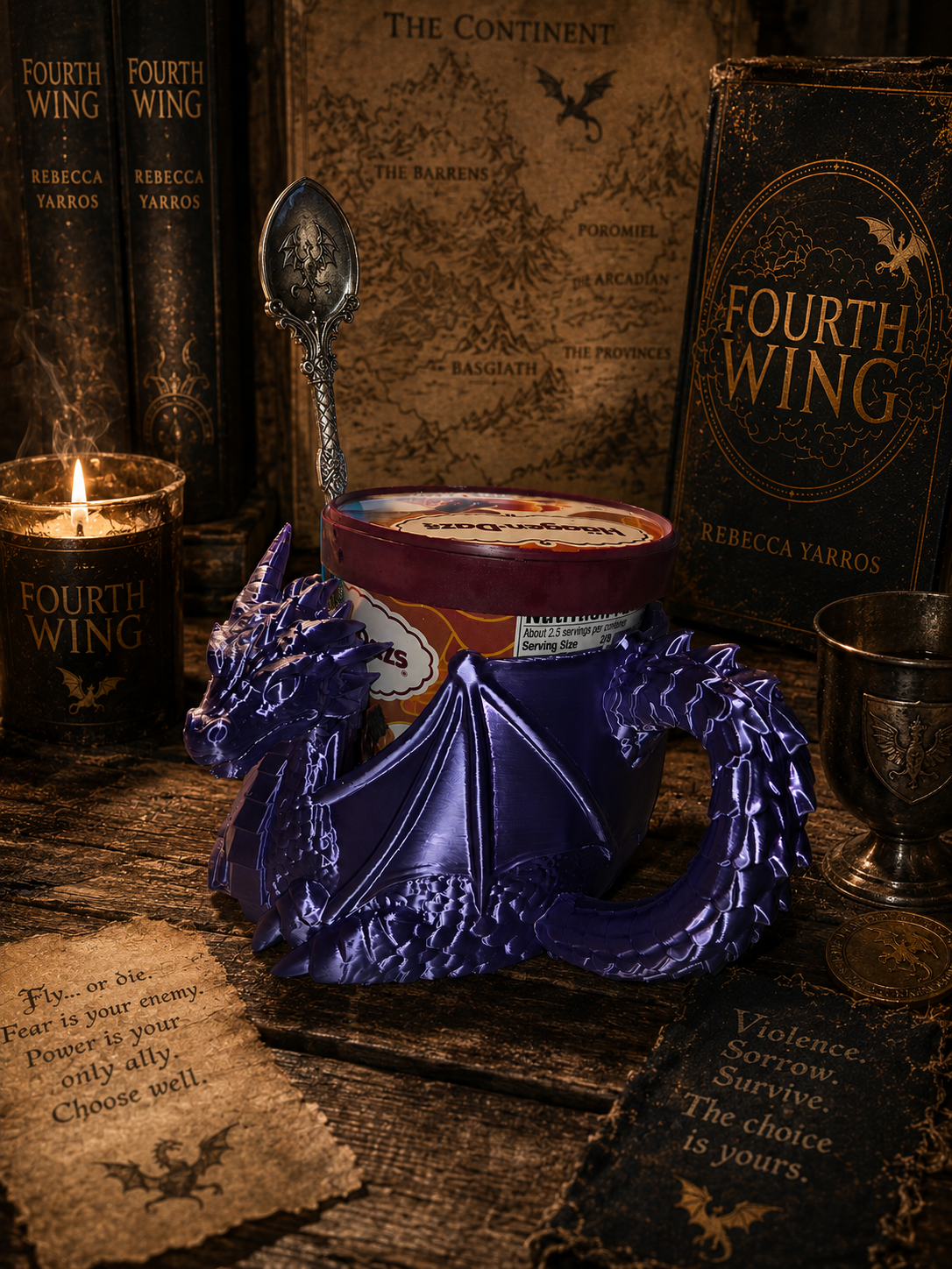 Our Dragon Ice Cream Pint Mug is 3D printed in shimmering Silk PLA for a beautiful metallic finish and features a built-in slot to conveniently hold your spoon. Available in the color of your choice, it's the perfect companion for fantasy lovers and ice cream enthusiasts.
